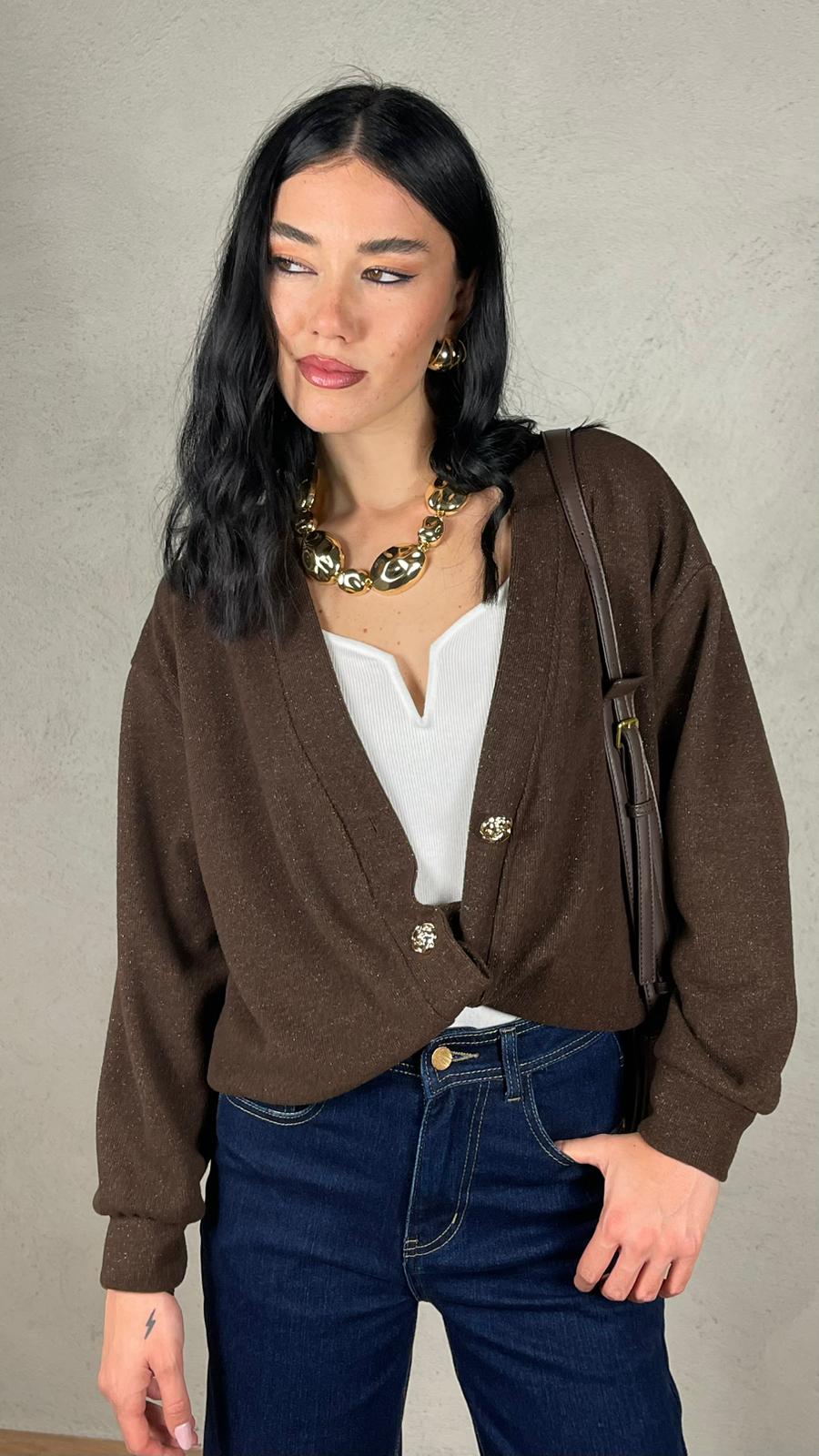 Cardigan bottone fiore oro