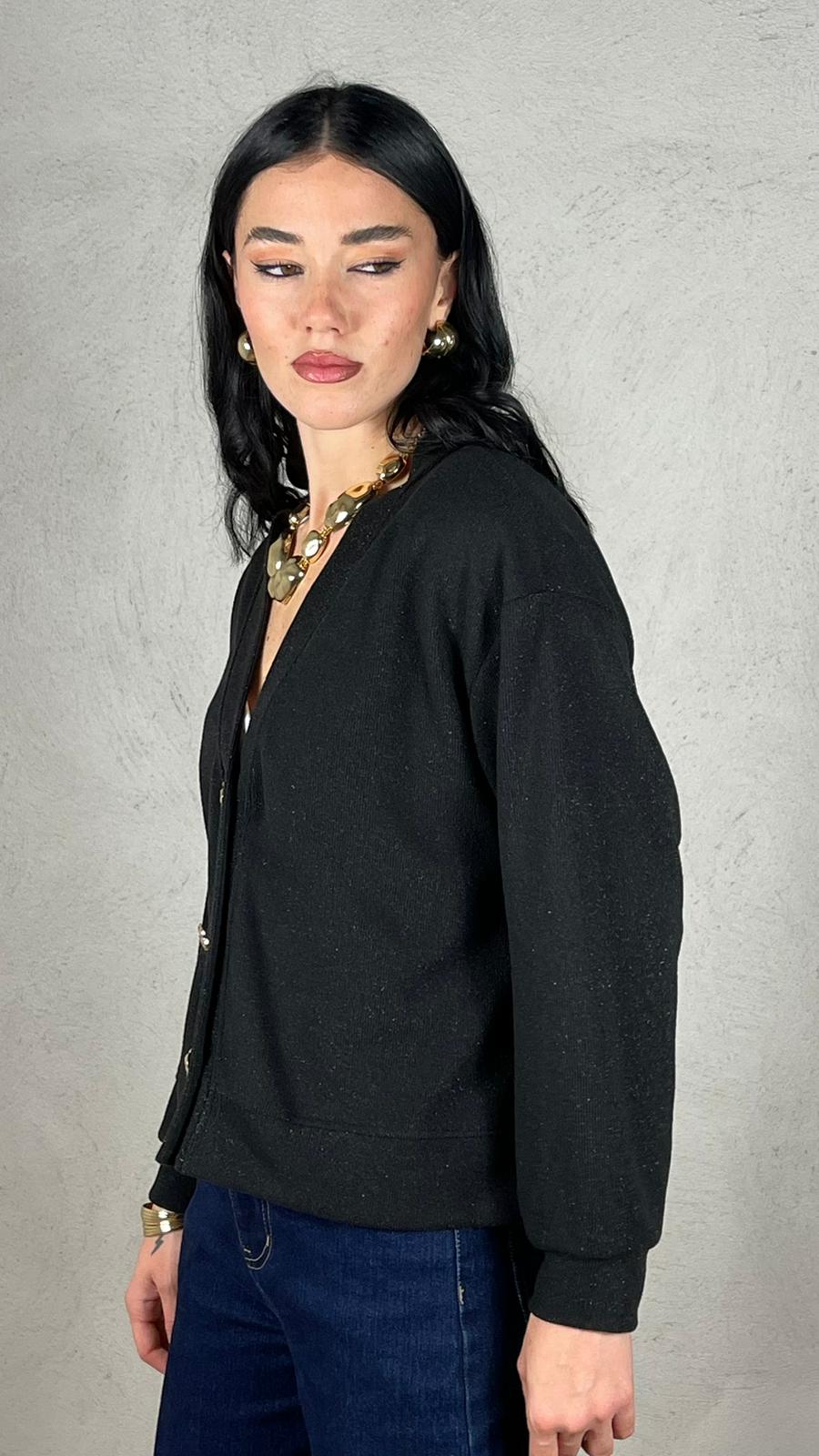 Cardigan bottone fiore oro