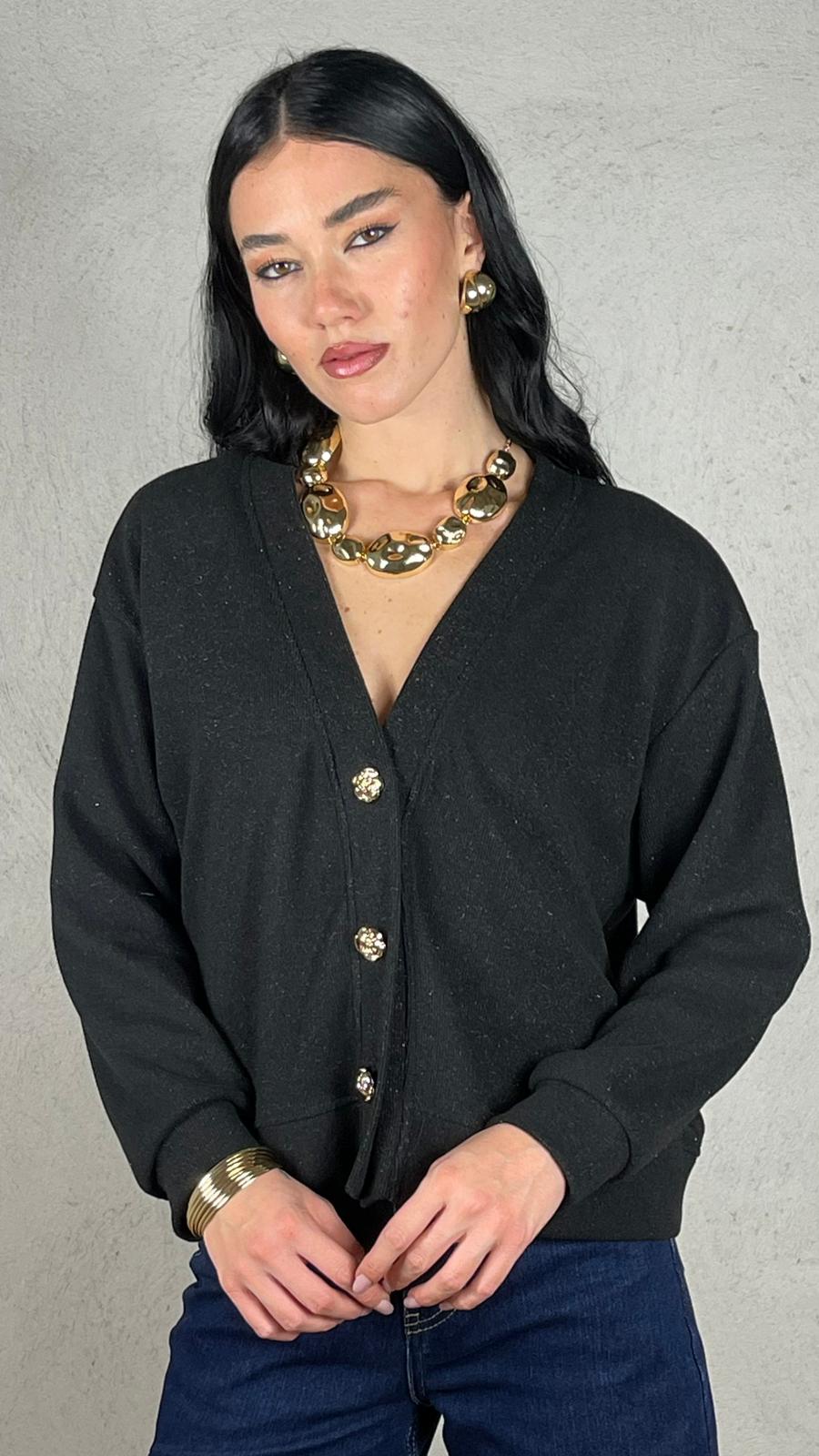 Cardigan bottone fiore oro