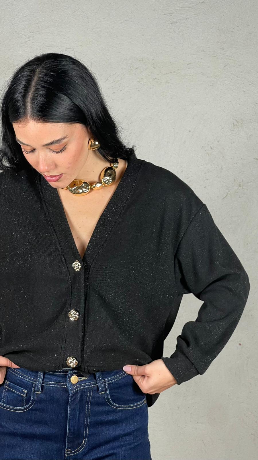 Cardigan bottone fiore oro