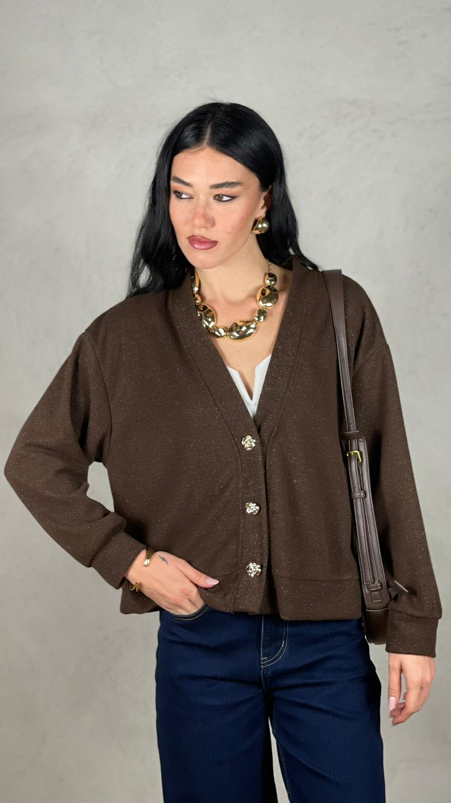 Cardigan bottone fiore oro