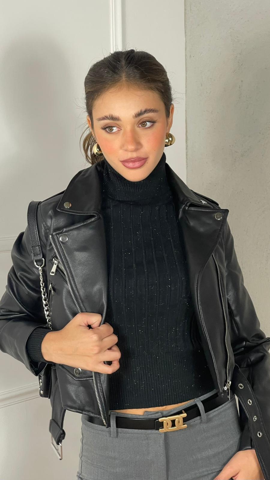 Pullover collo alto lurex