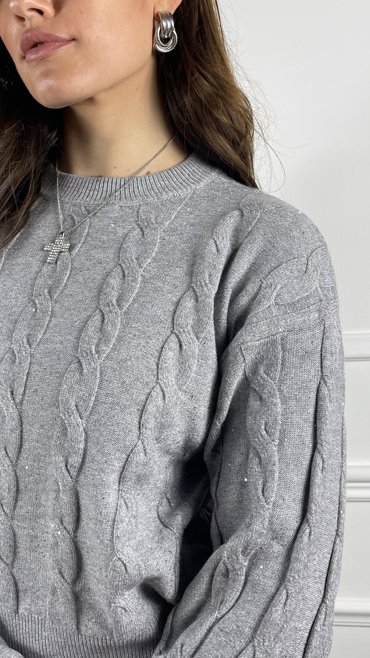 Pullover treccia paillettes