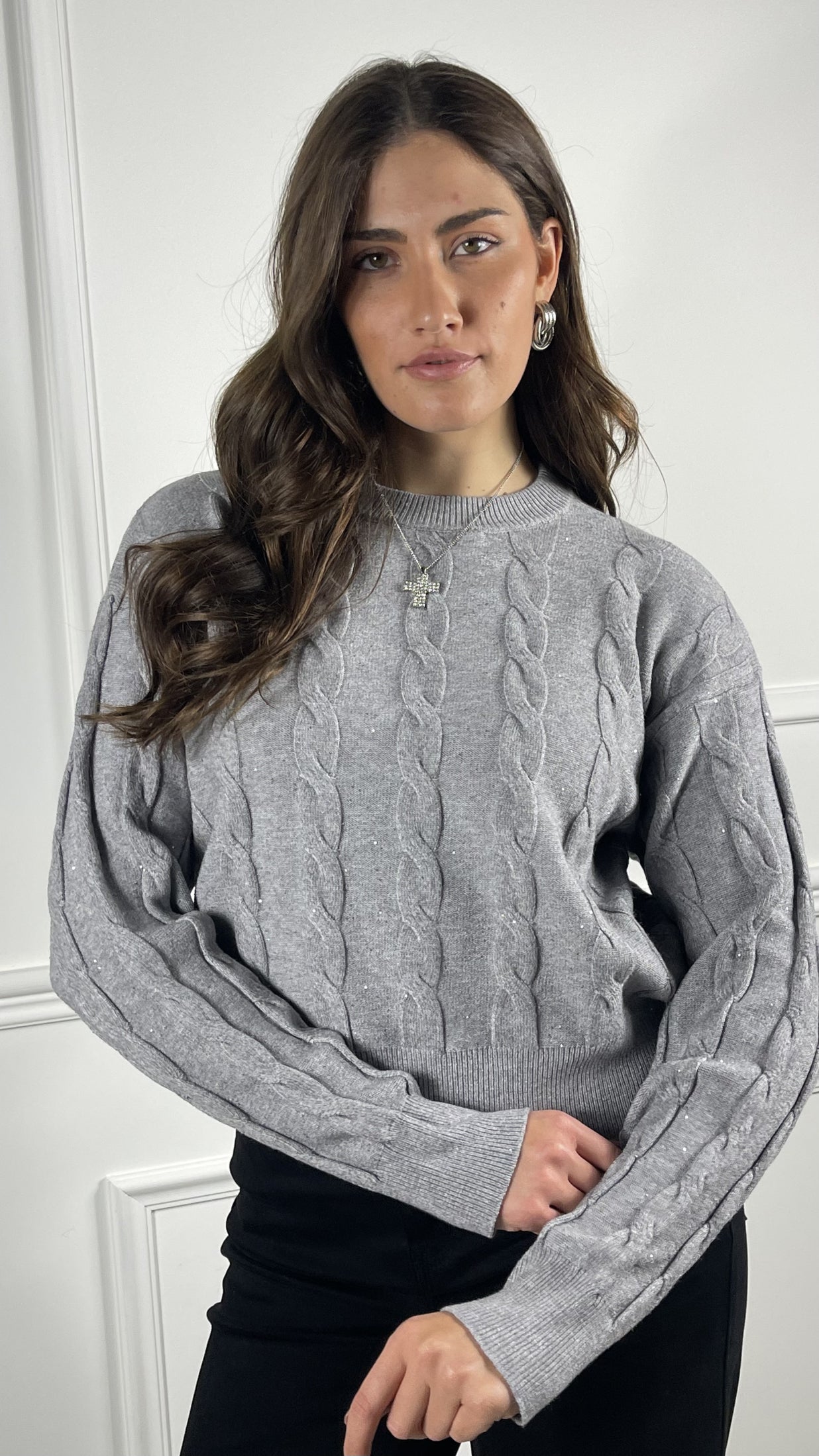 Pullover treccia paillettes