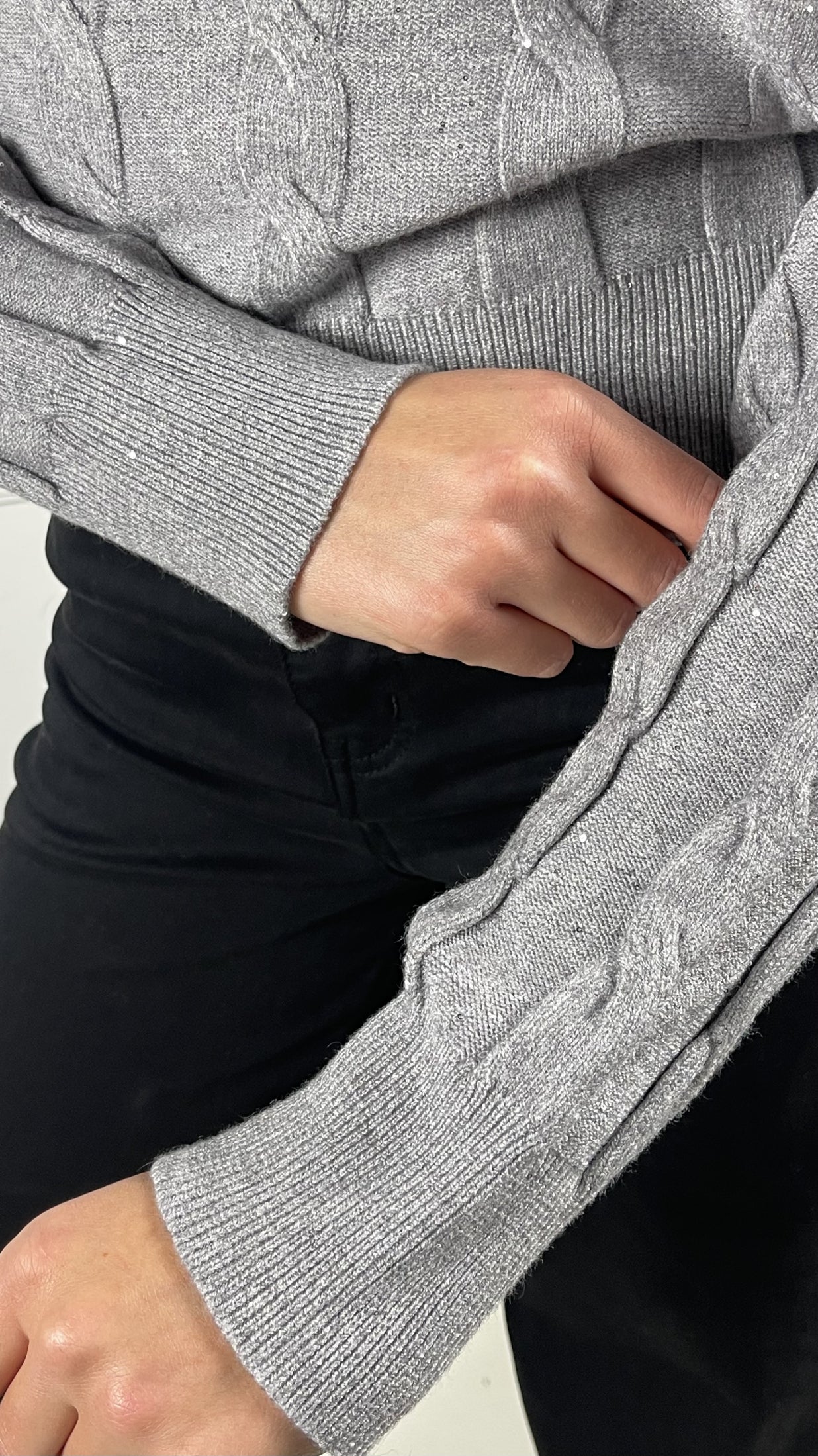 Pullover treccia paillettes