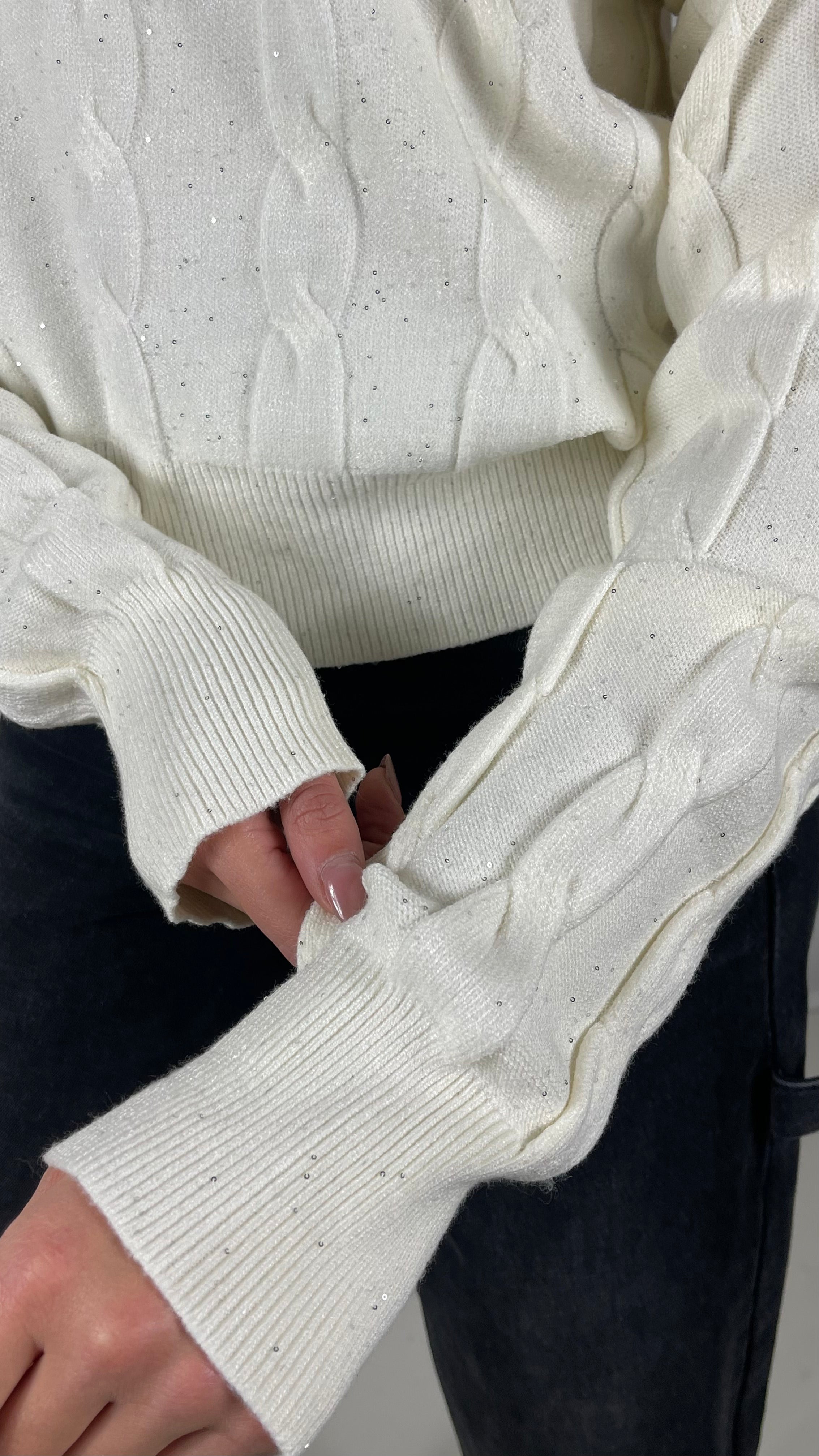 Pullover treccia paillettes