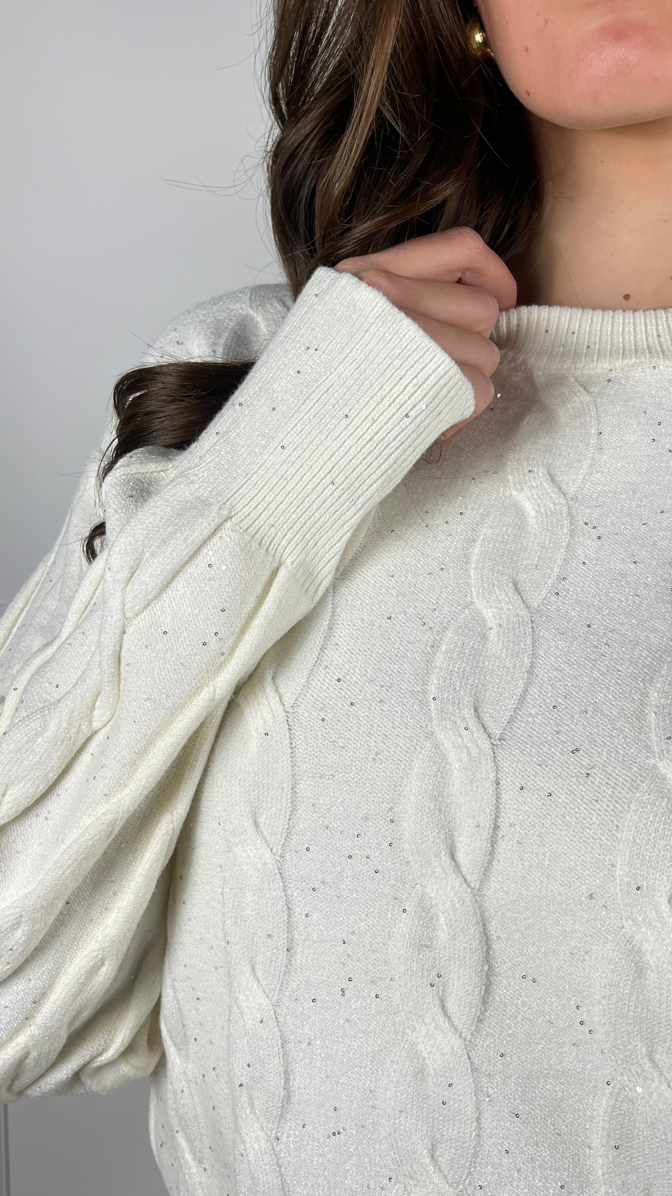 Pullover treccia paillettes