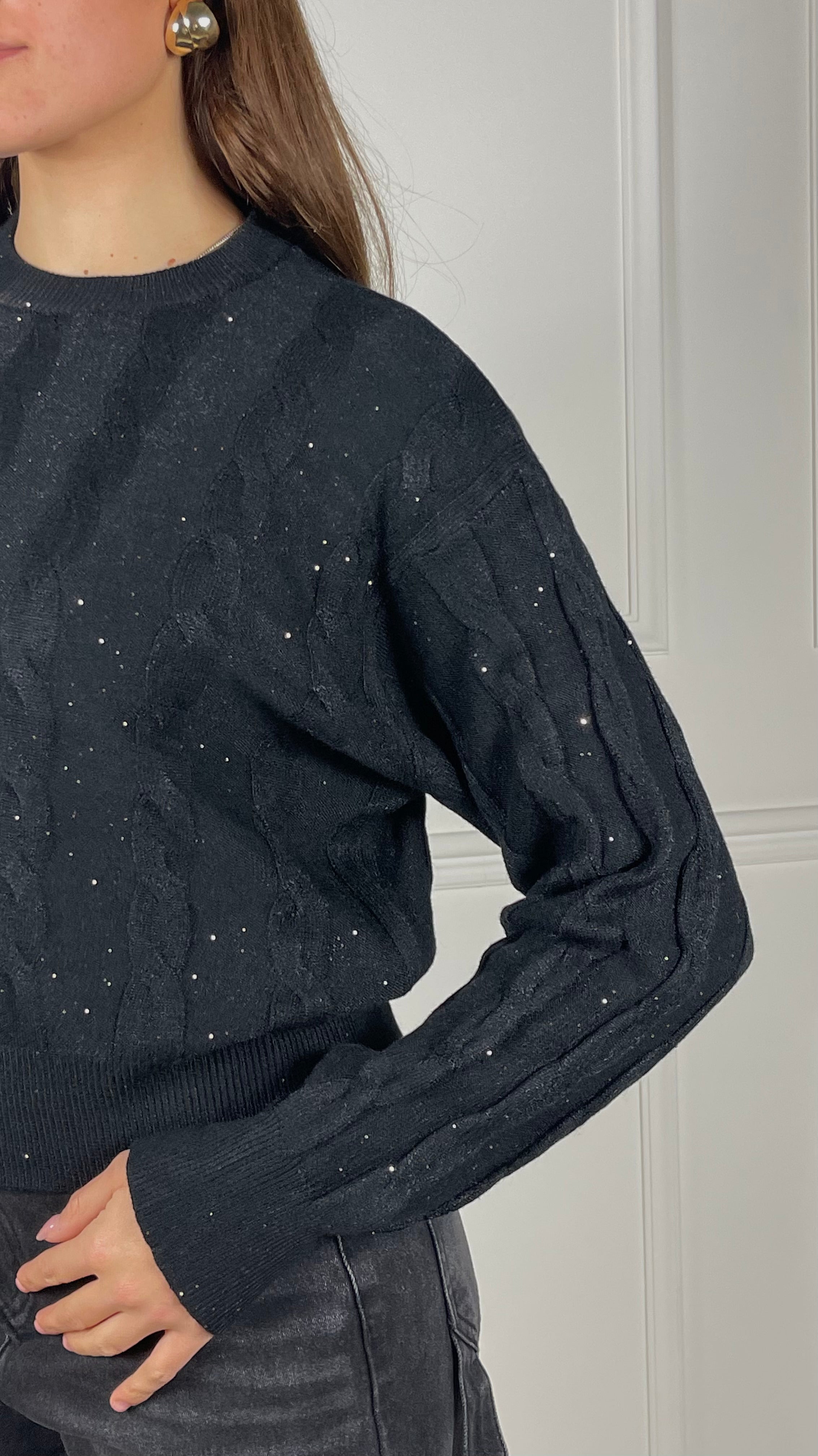 Pullover treccia paillettes