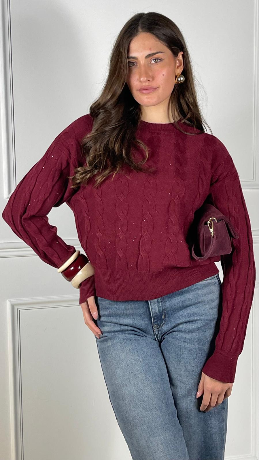 Pullover treccia paillettes