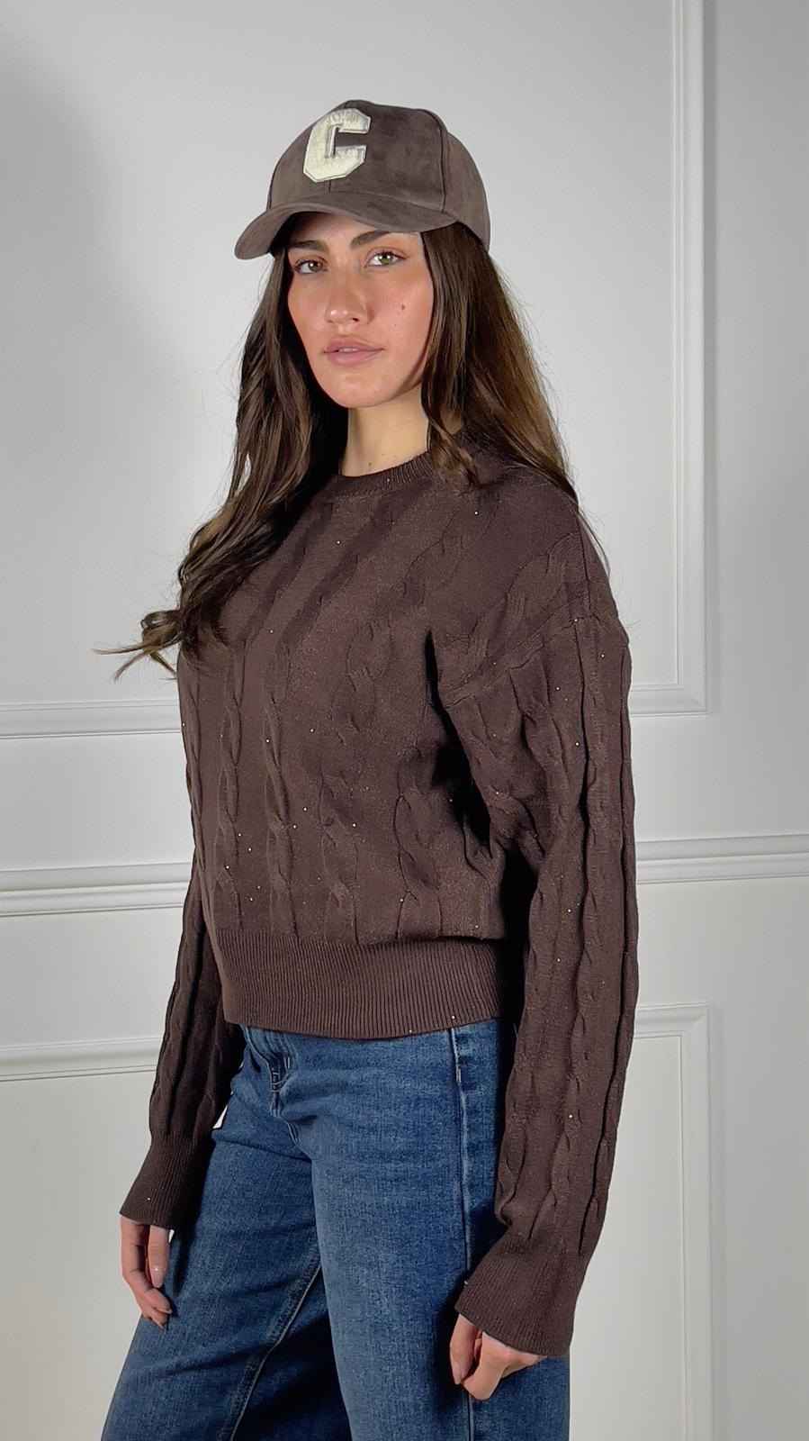 Pullover treccia paillettes