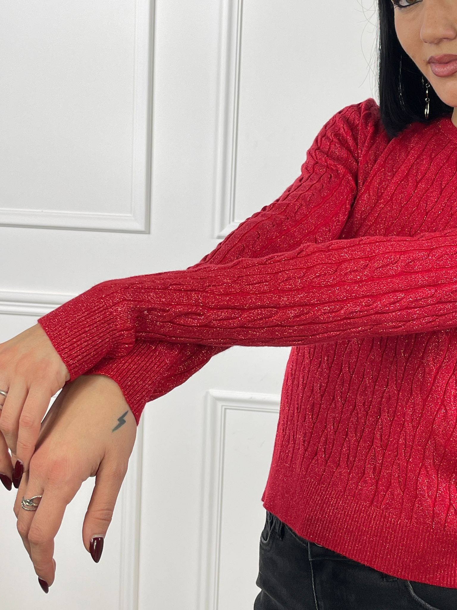 Maglia treccia lurex girocollo