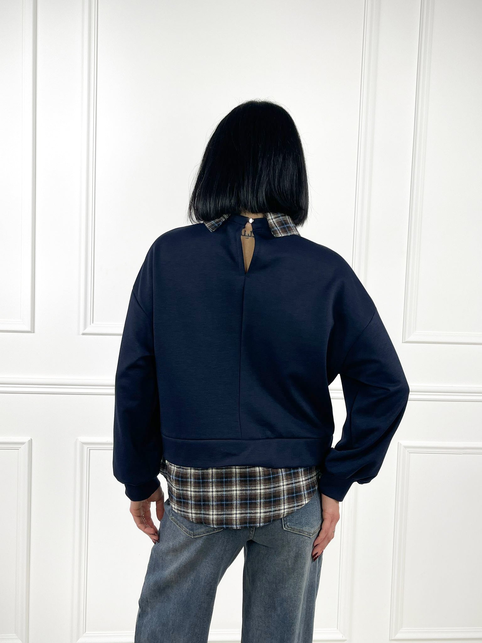 Felpa con inserti camicia Vichy