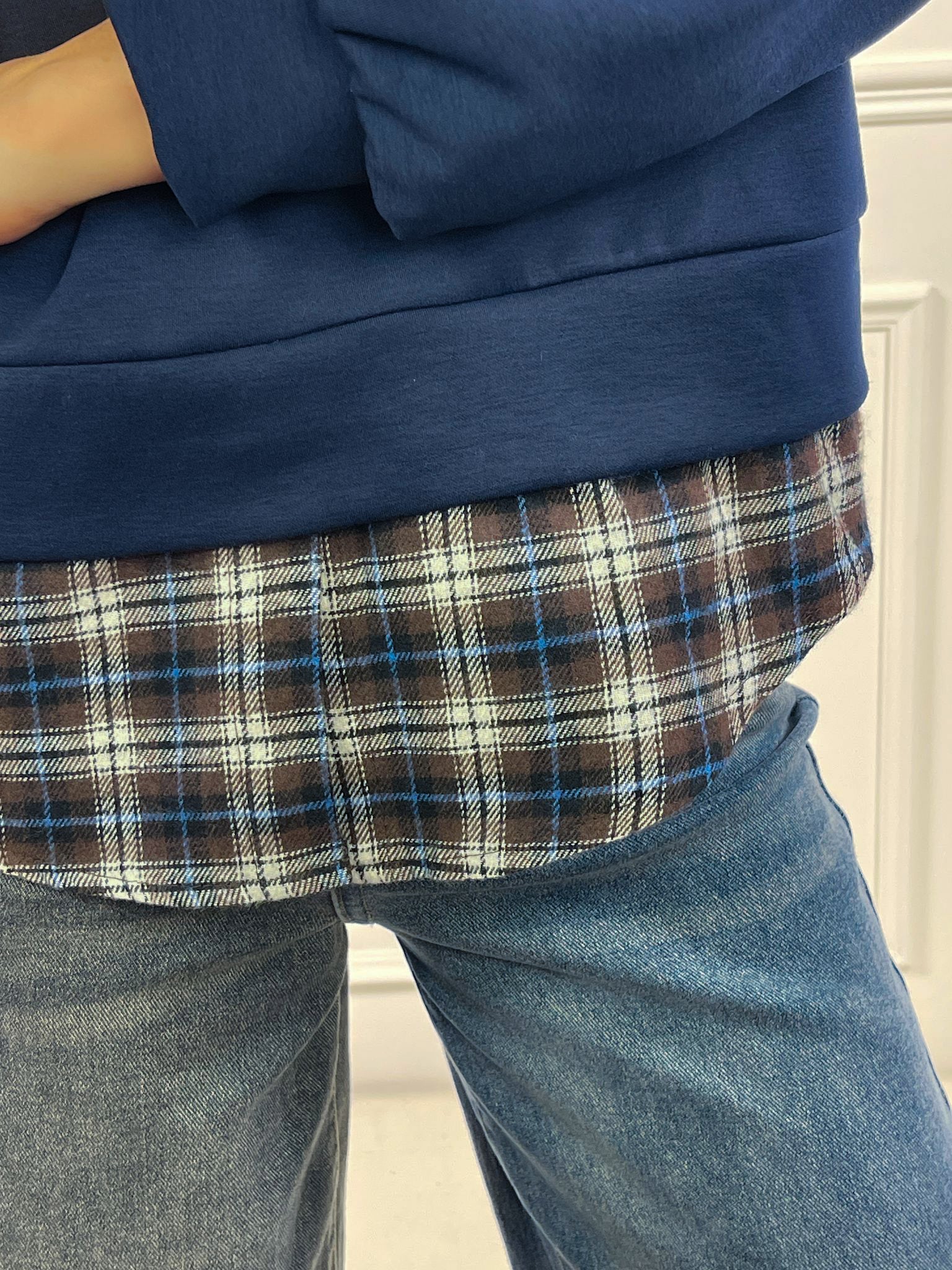 Felpa con inserti camicia Vichy