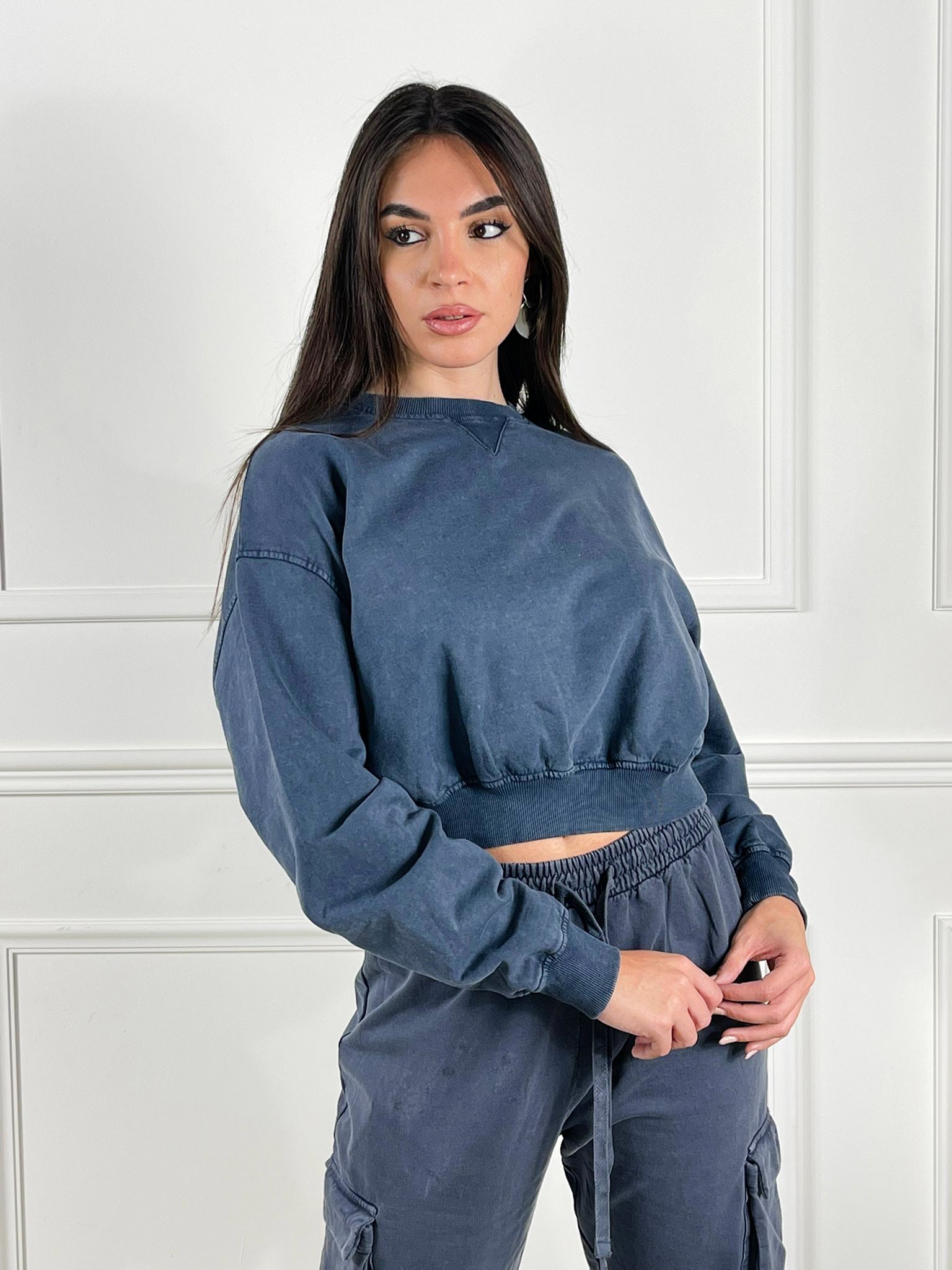 Felpa crop over|Colore:Blu
