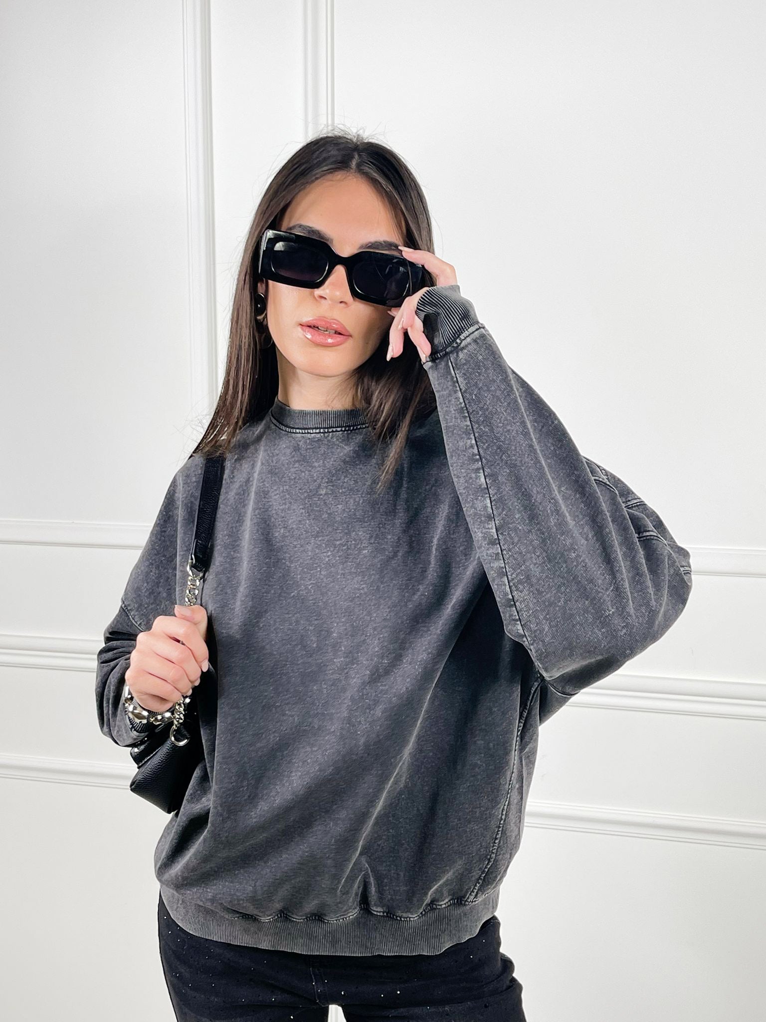 Felpa usa grigio lavato