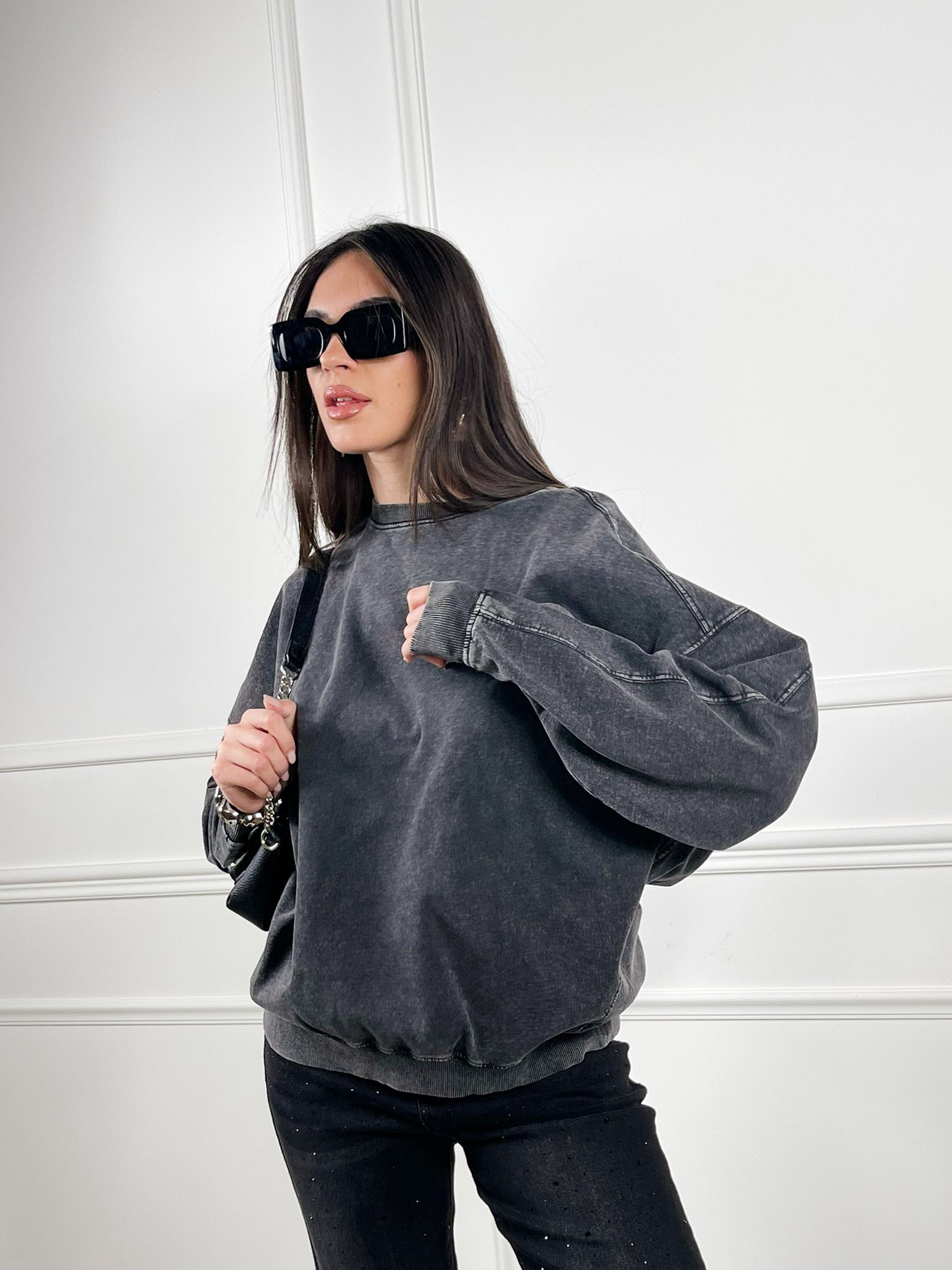 Felpa usa grigio lavato