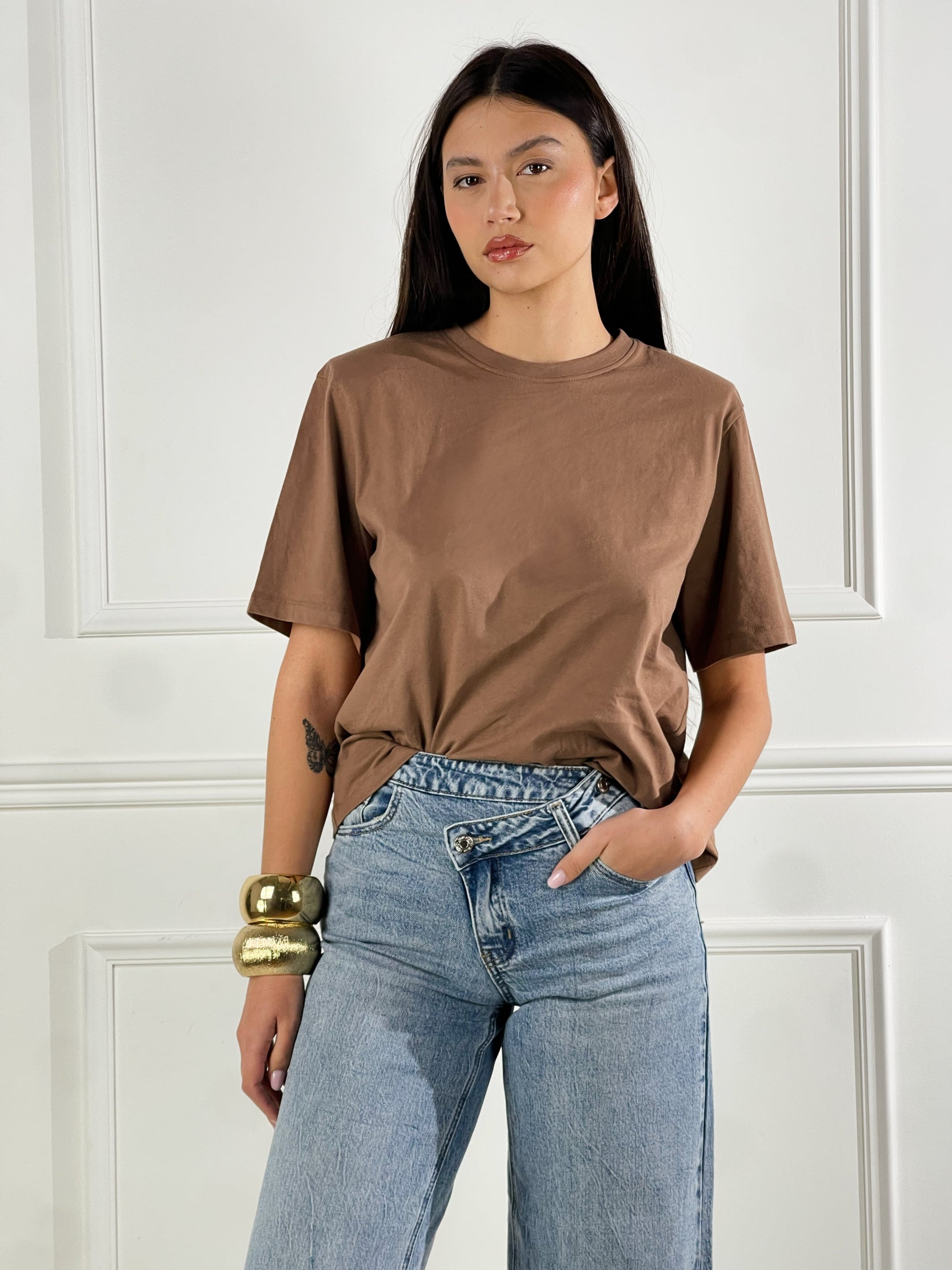 T-Shirt spalline|Colore:Nocciola