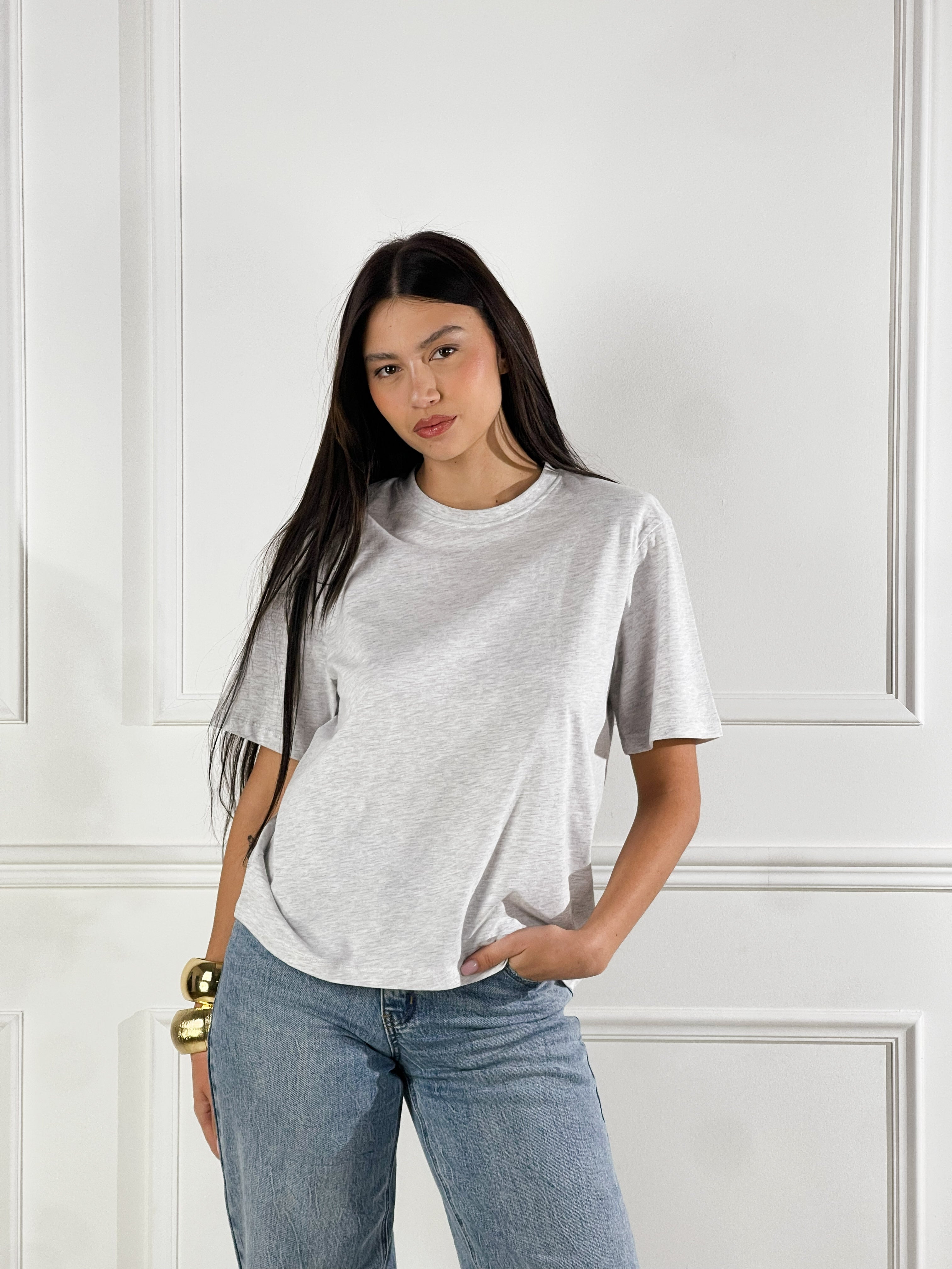 T-Shirt spalline|Colore:Grigio melange chiaro