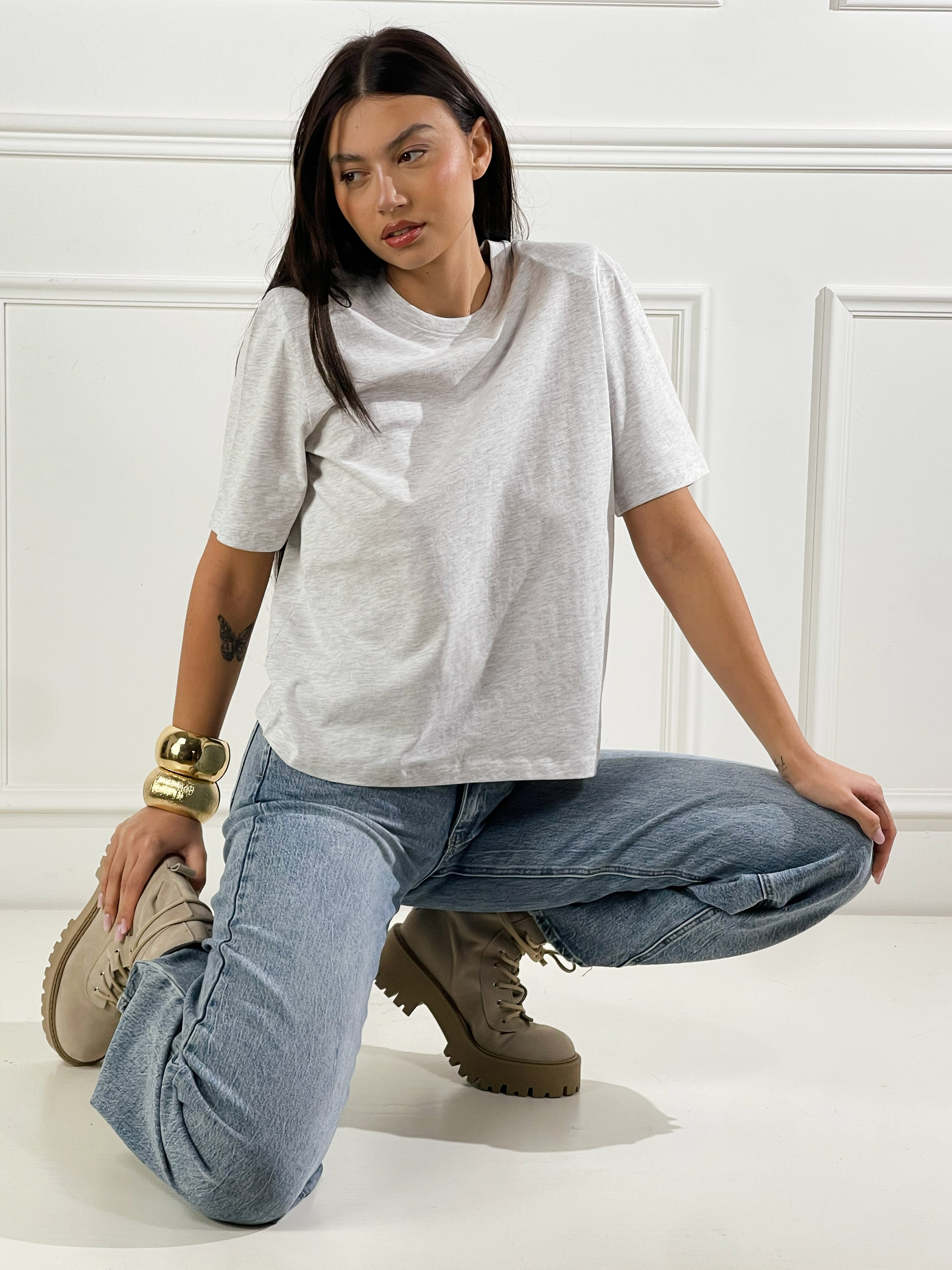 T-Shirt spalline|Colore:Grigio melange chiaro