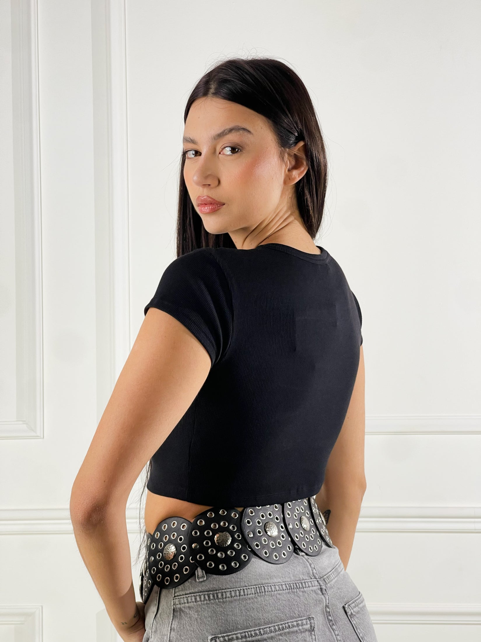 T shirt costina crop|Colore:Nero