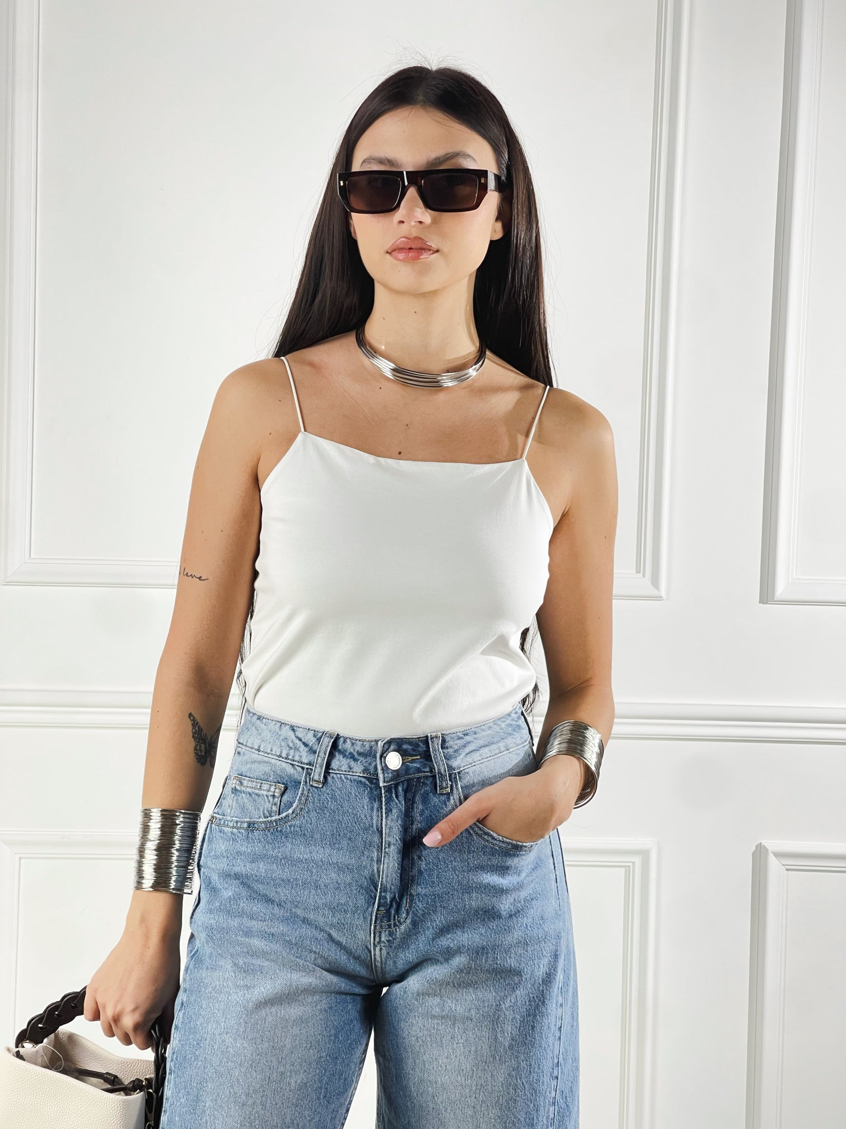 Top Crop Bretelle sottili|Colore:Panna