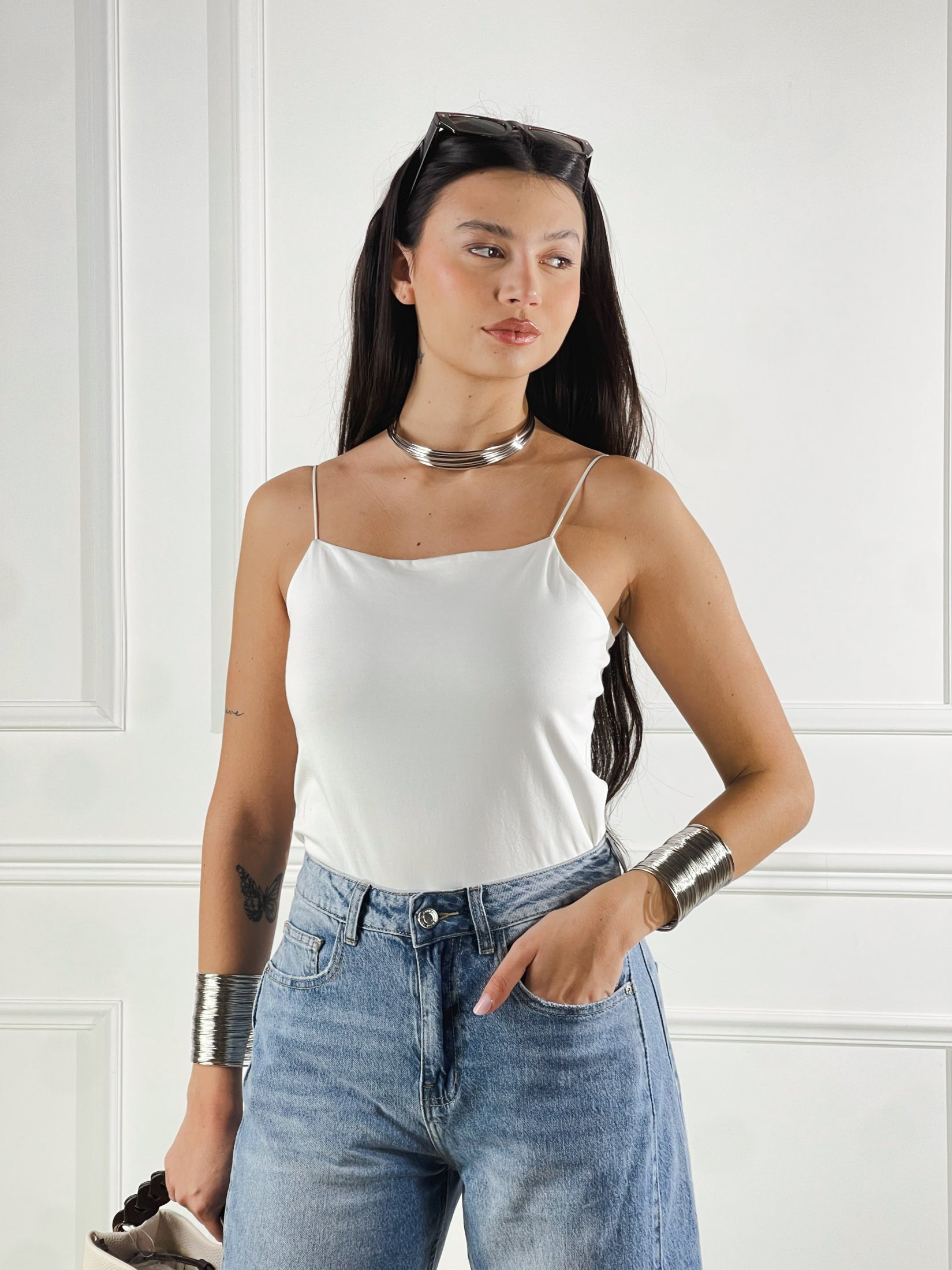Top Crop Bretelle sottili|Colore:Panna