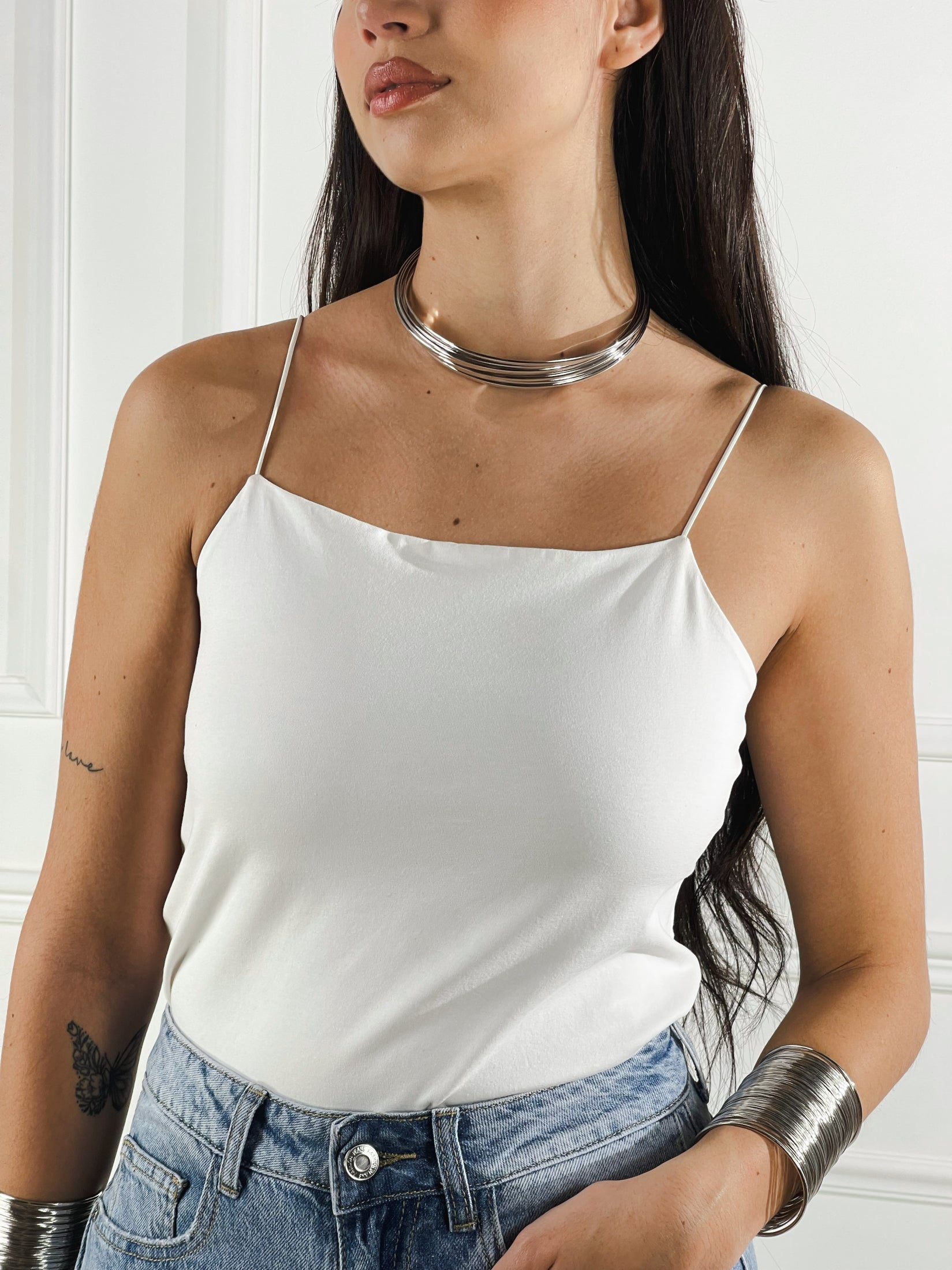 Top Crop Bretelle sottili|Colore:Panna