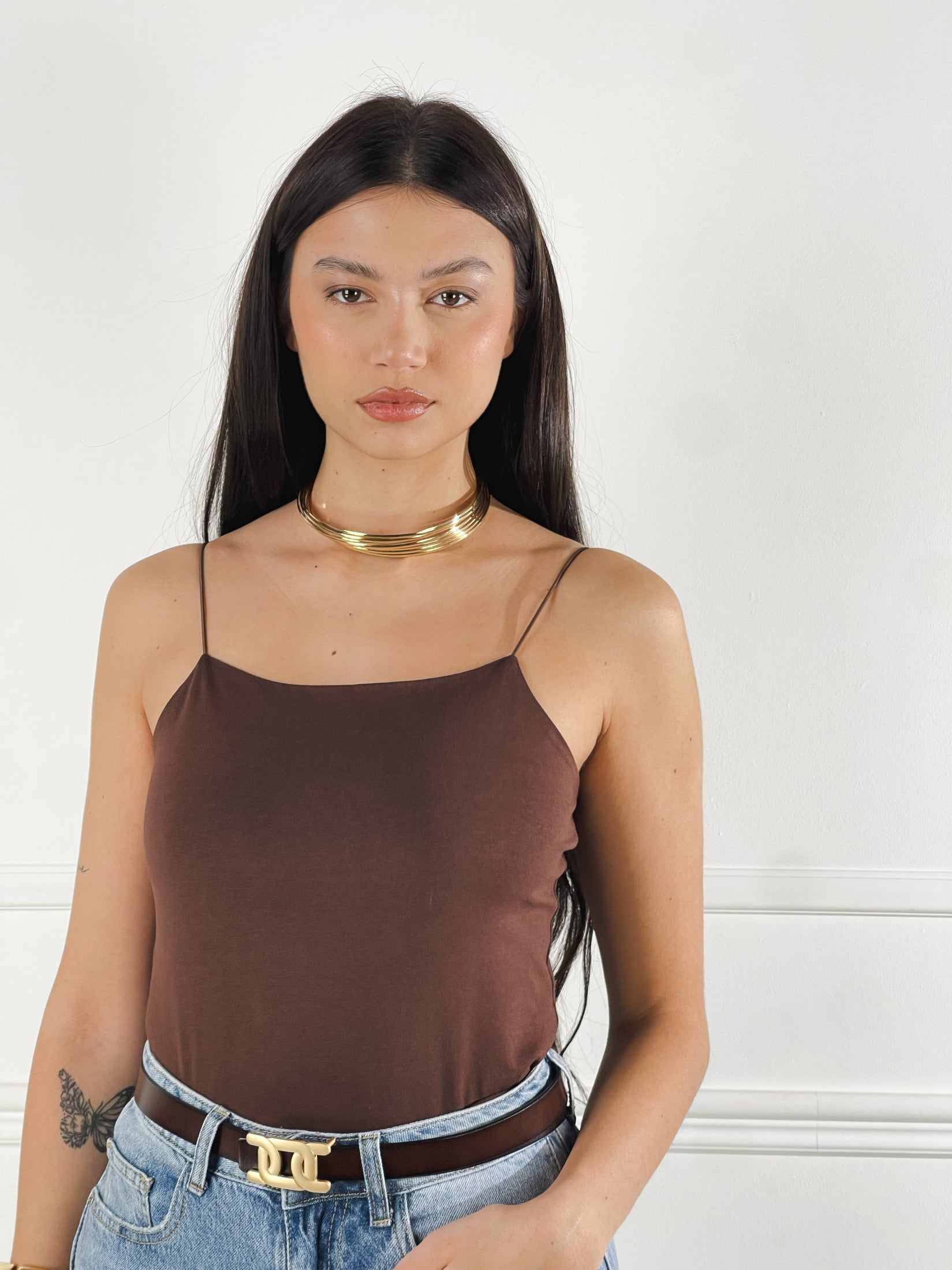 Top Crop Bretelle sottili|Colore:Cioccolato