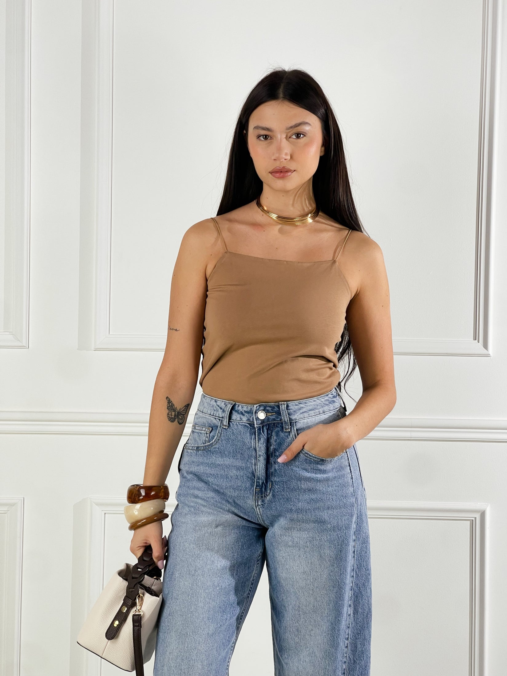 Top Crop Bretelle sottili|Colore:Cammello