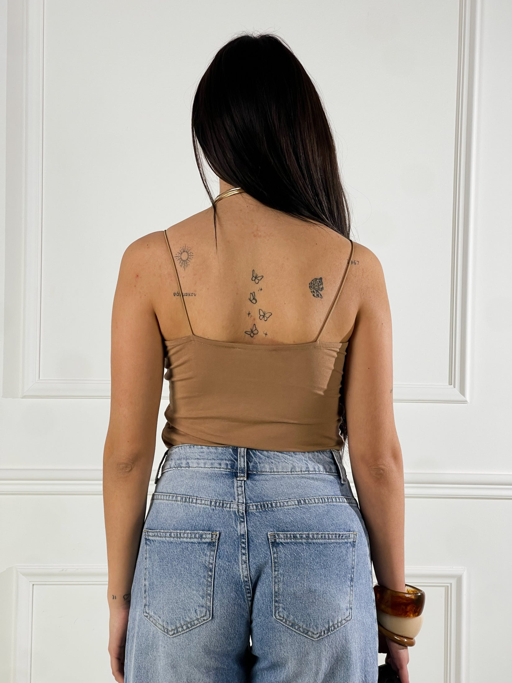 Top Crop Bretelle sottili|Colore:Cammello