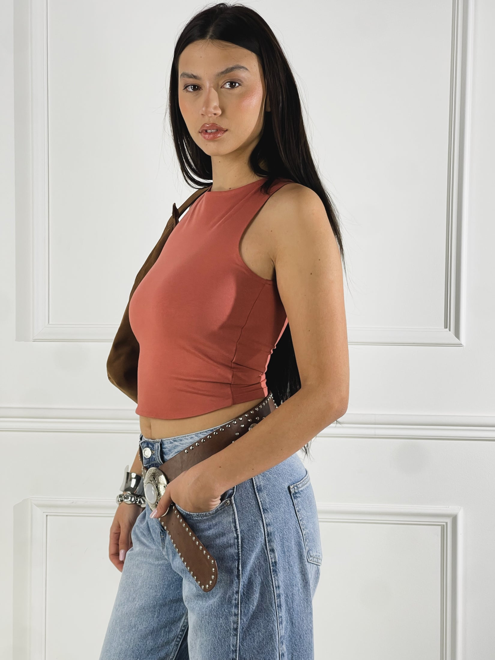 Top crop giromanica|Colore:Terracotta