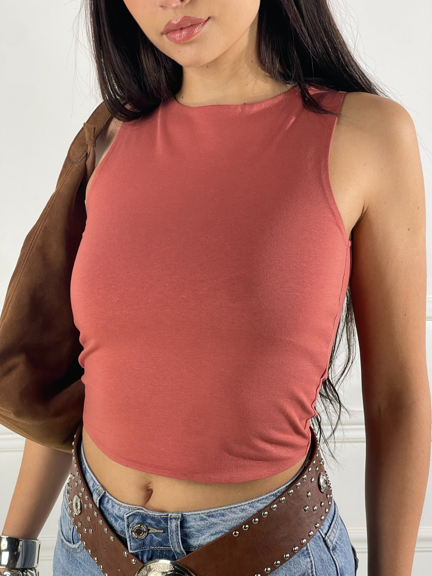 Top crop giromanica|Colore:Terracotta