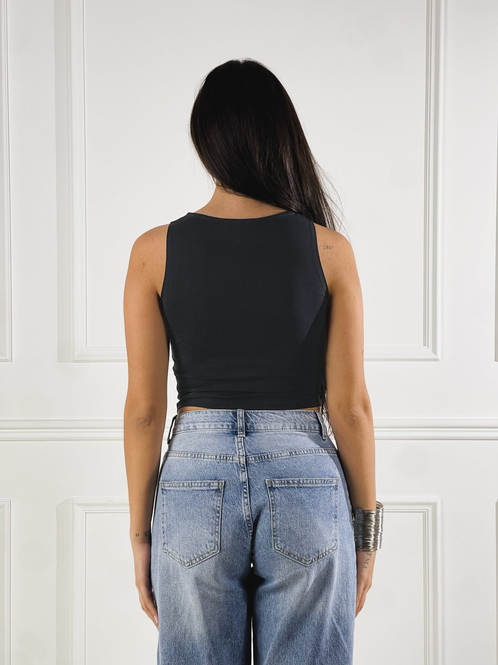 Top crop giromanica|Colore:Nero