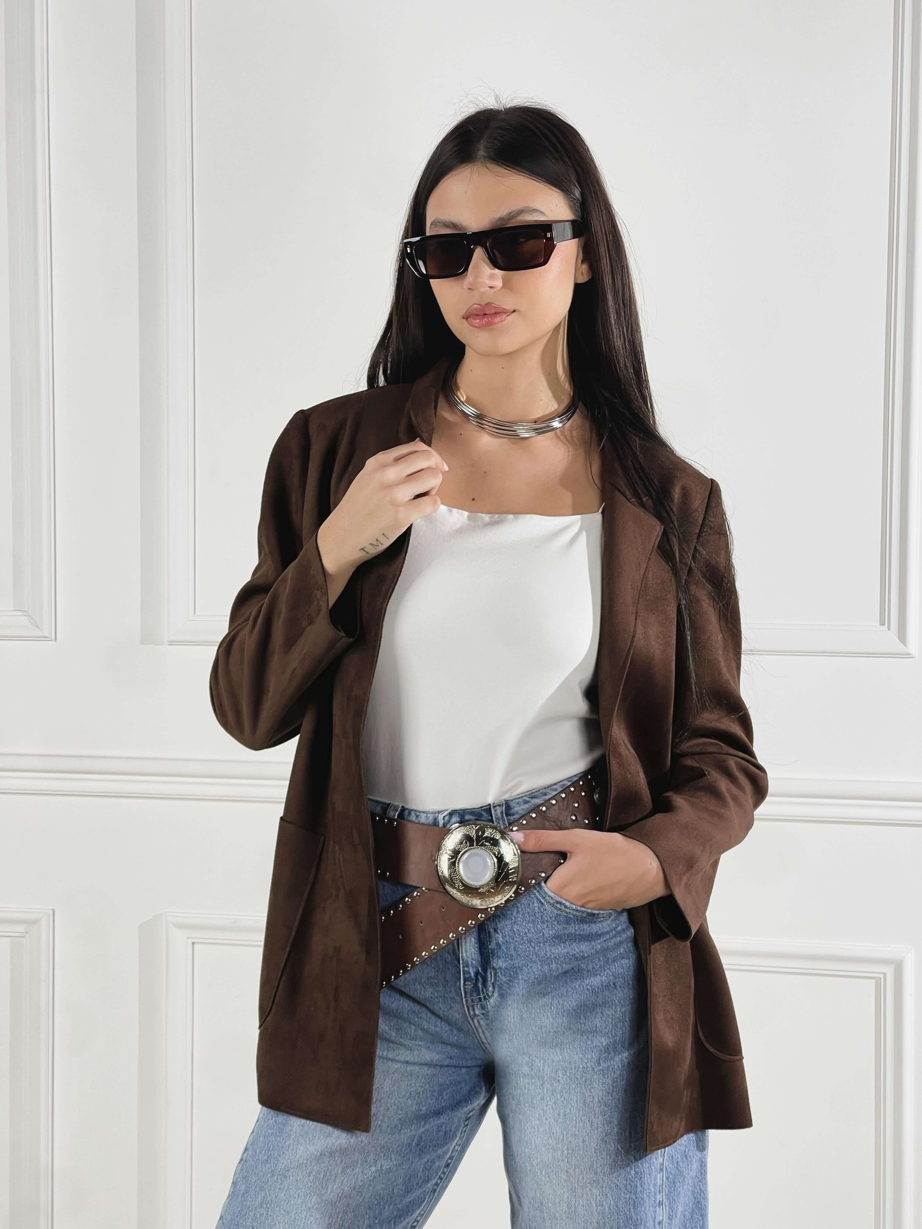 Blazer effetto scamosciato|Colore:Marrone