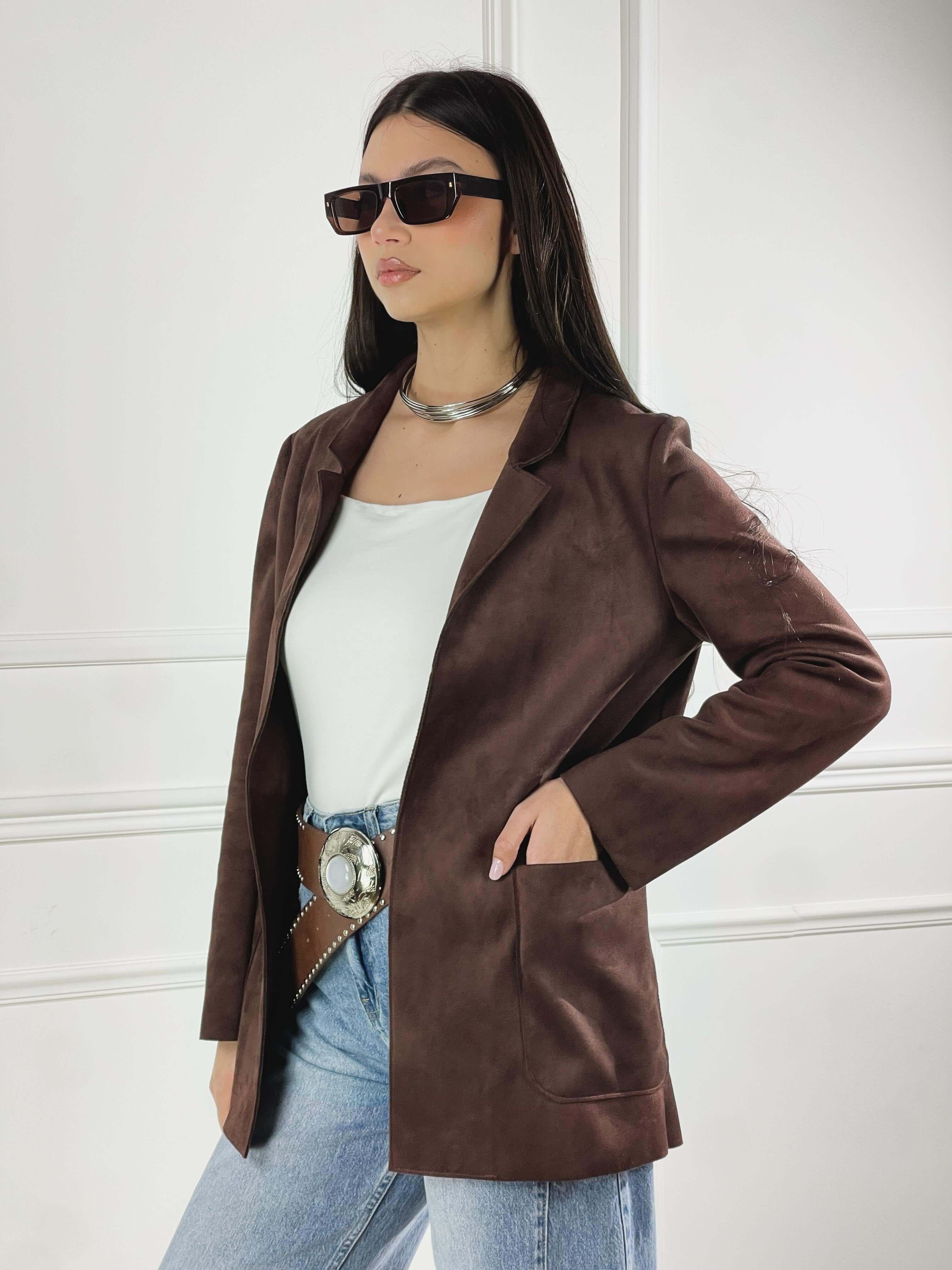 Blazer effetto scamosciato|Colore:Marrone