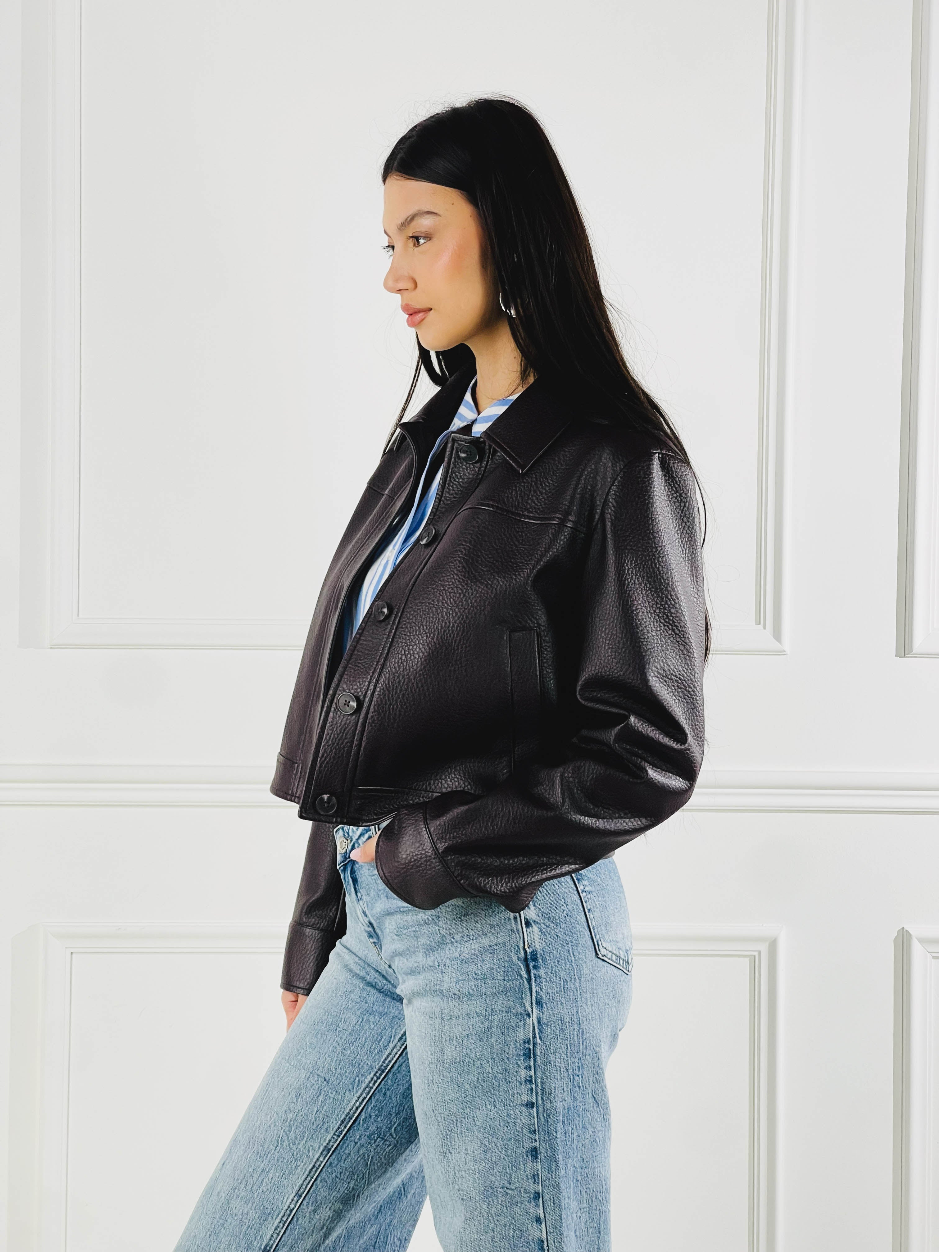 Giacca Cropped effetto pelle|Colore:Marrone