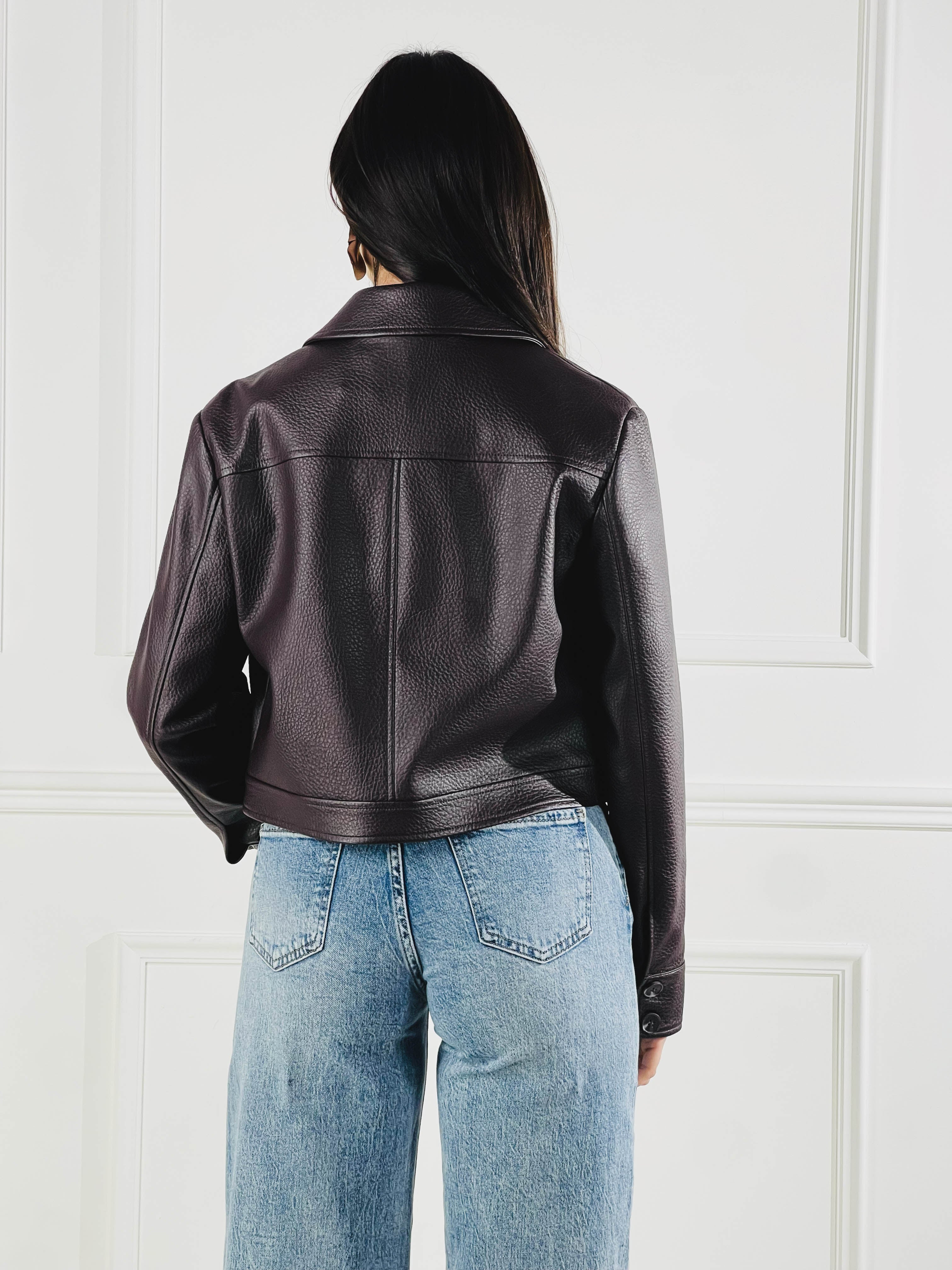 Giacca Cropped effetto pelle|Colore:Marrone