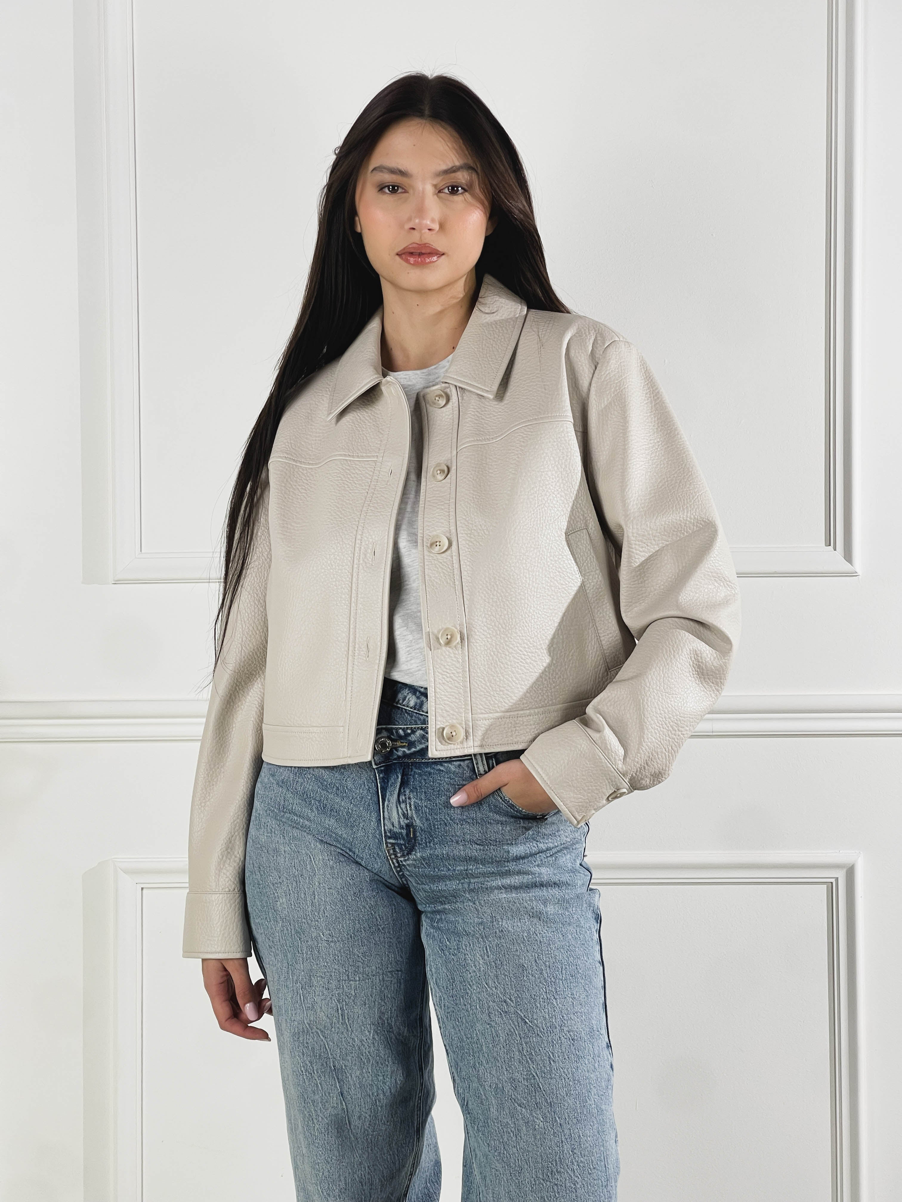 Giacca Cropped effetto pelle|Colore:Ecru