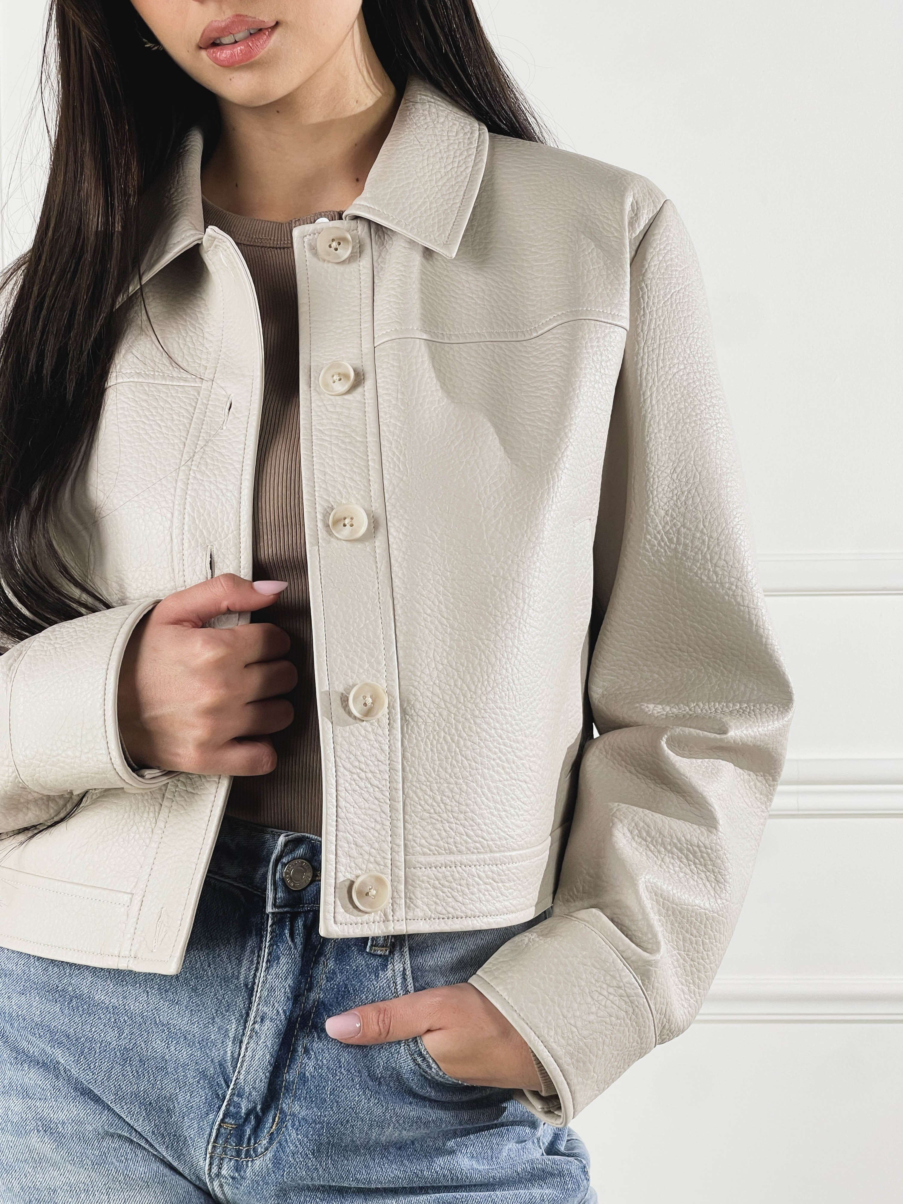 Giacca Cropped effetto pelle|Colore:Ecru