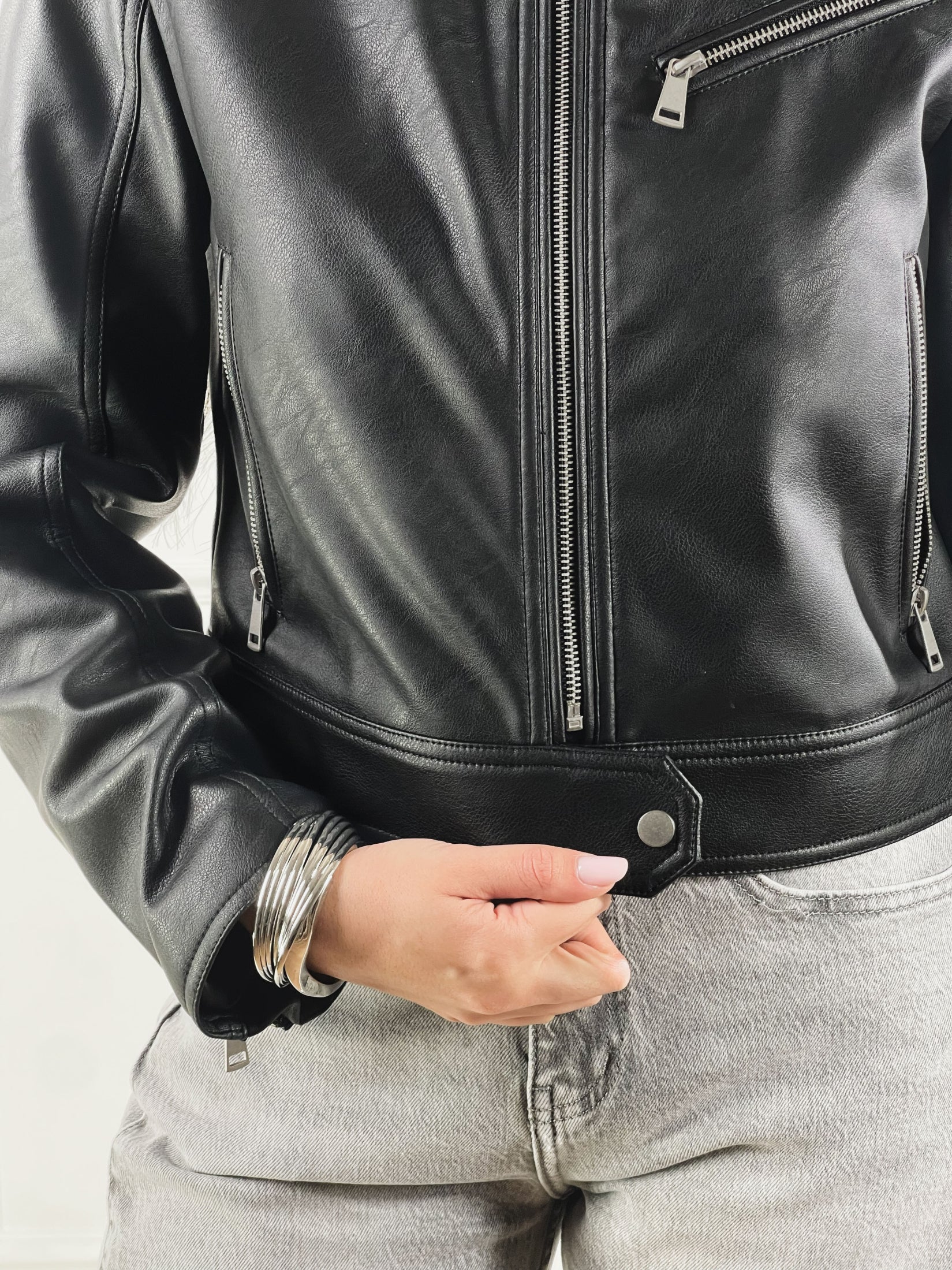 Giubbino Biker effetto pelle|Colore:Nero