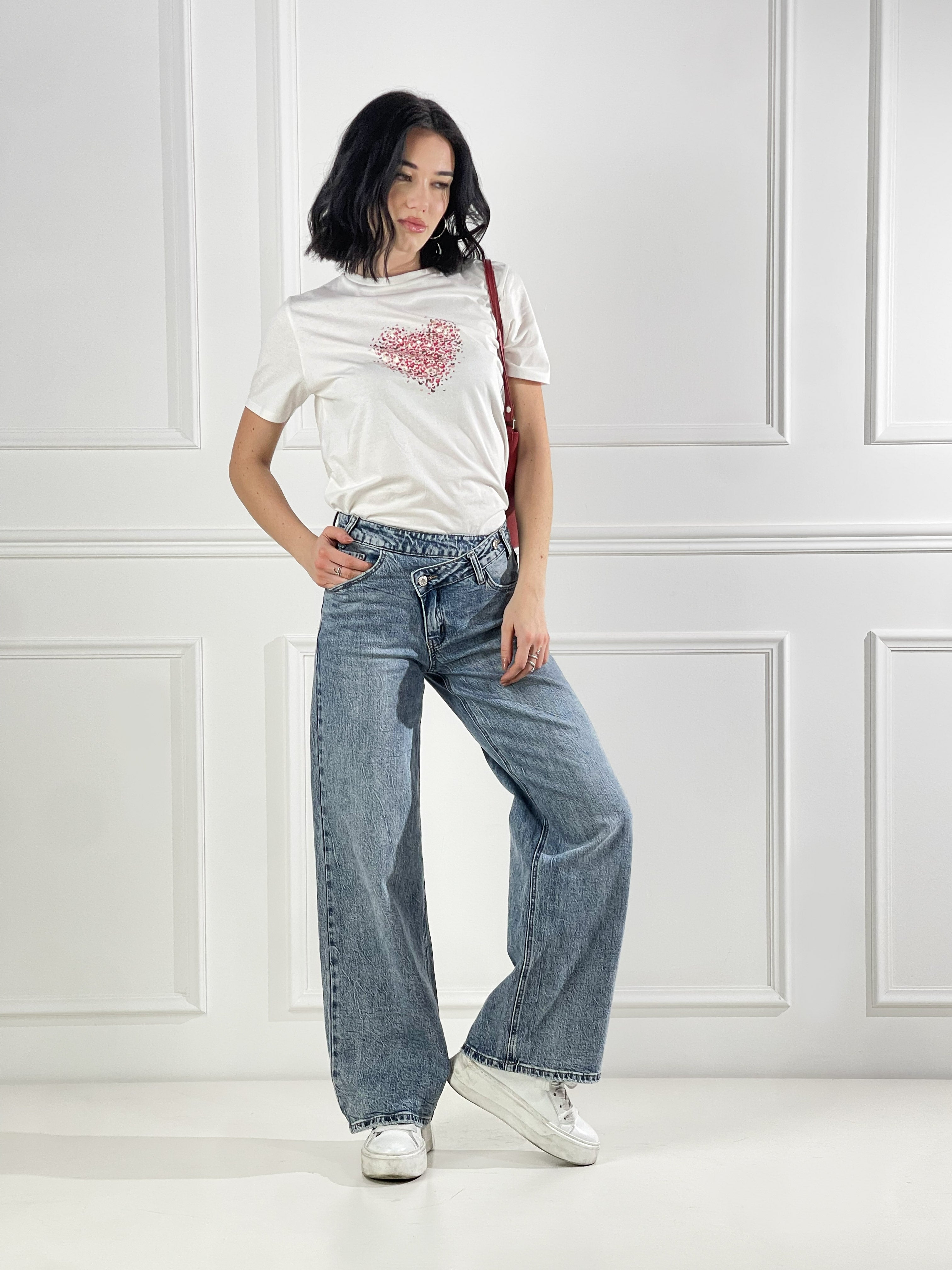 Jeans wide leg  doppio busto|Colore:Jeans