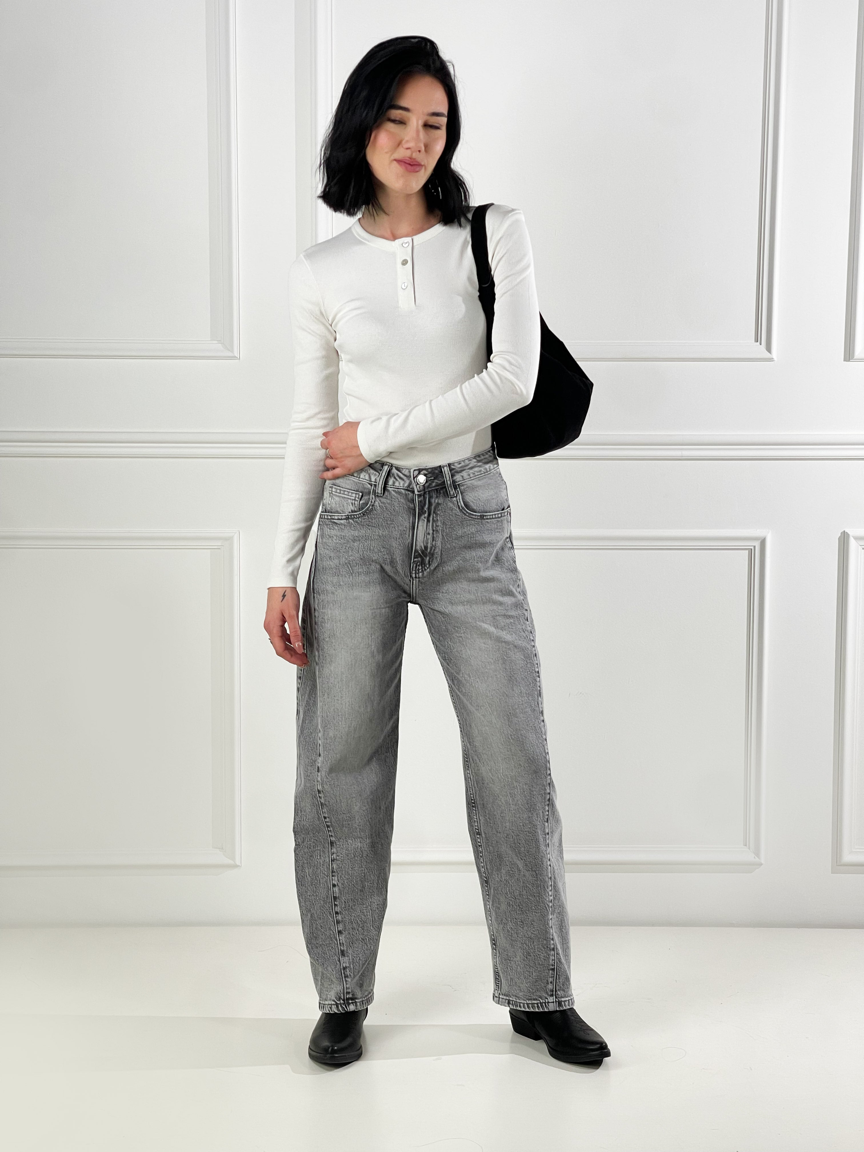 Jeans con cuciture laterali|Colore:Grigio