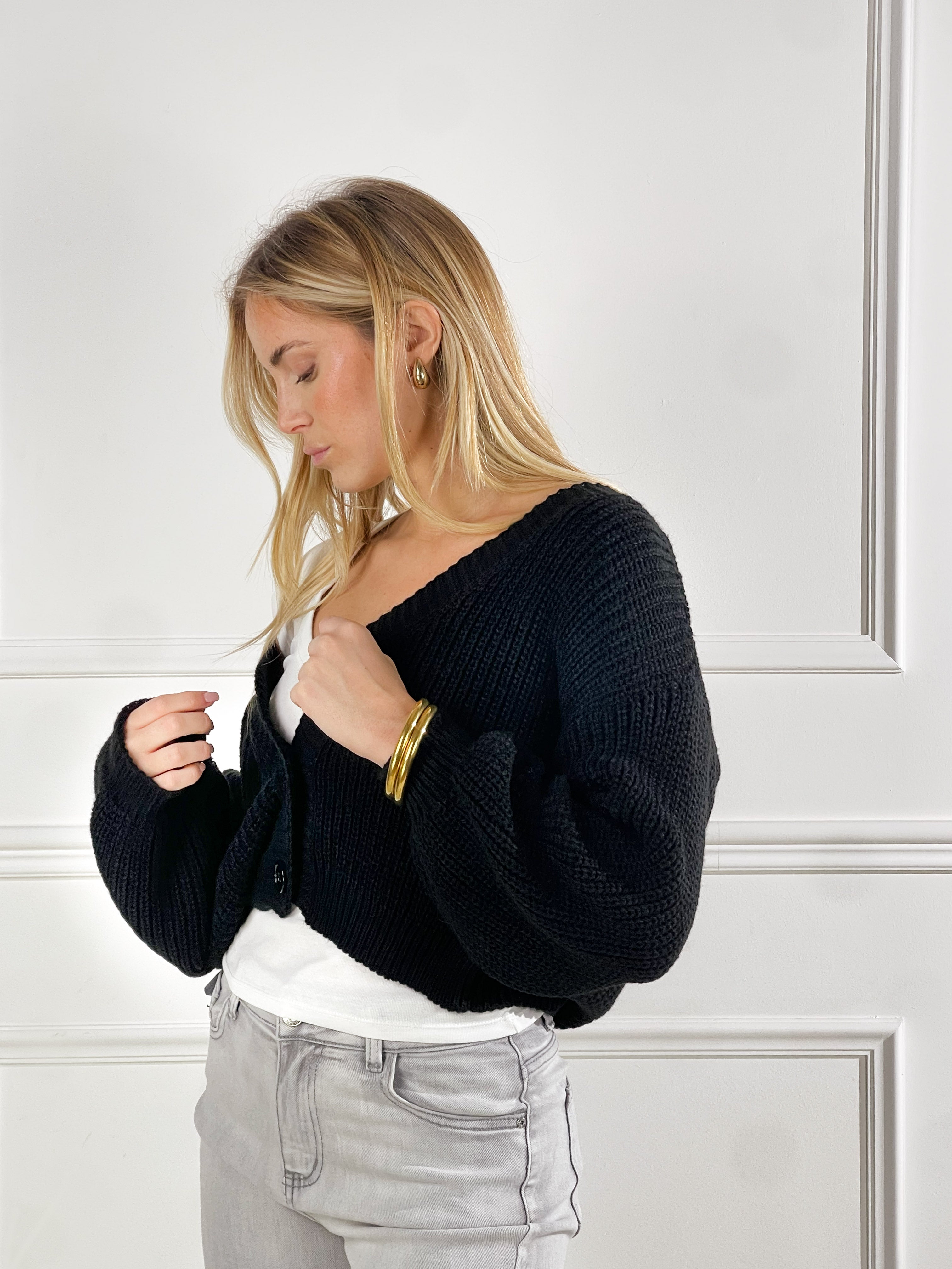 Cardigan scollo a V|Colore:Nero