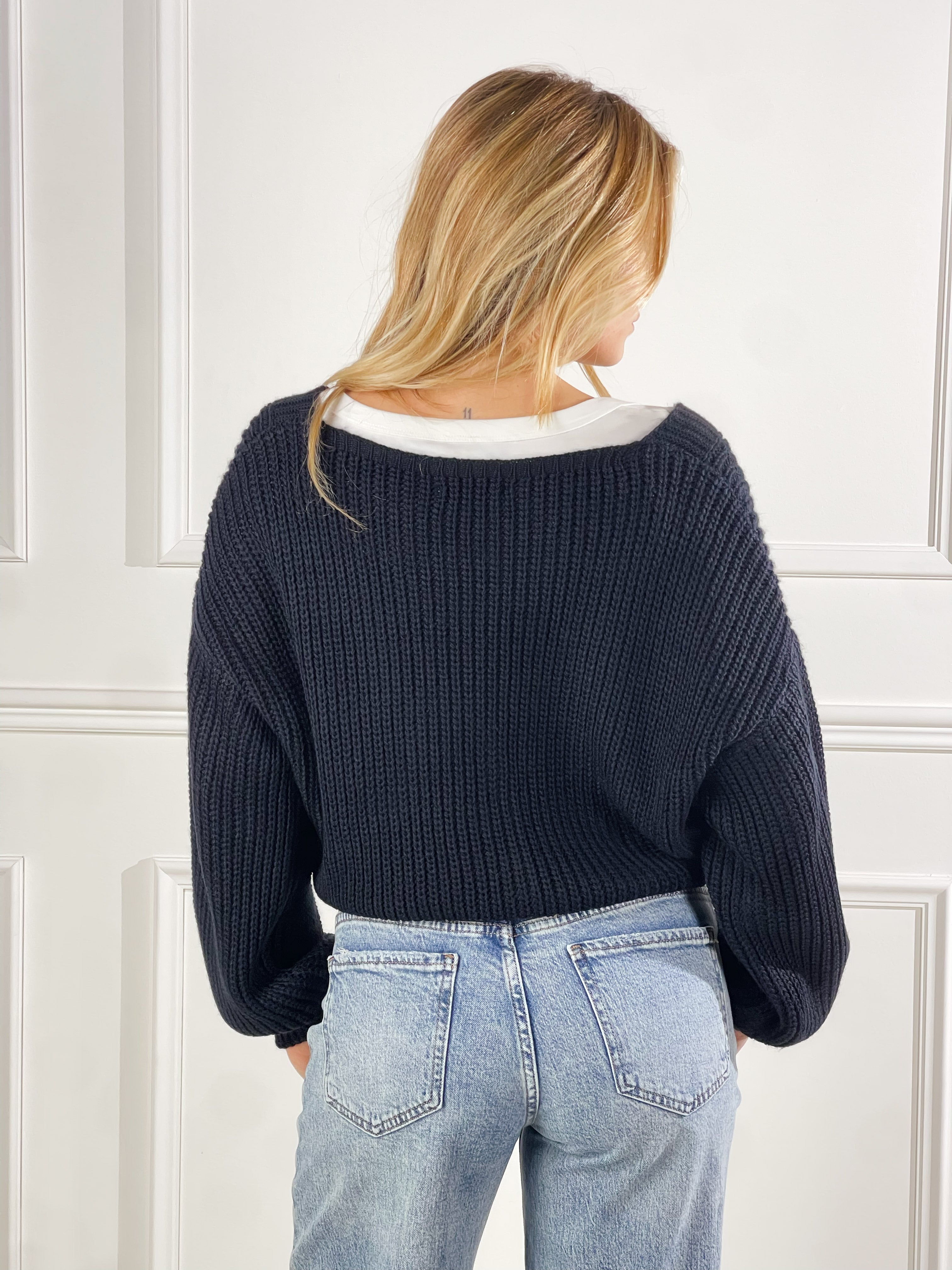 Cardigan scollo a V|Colore:Blu scuro