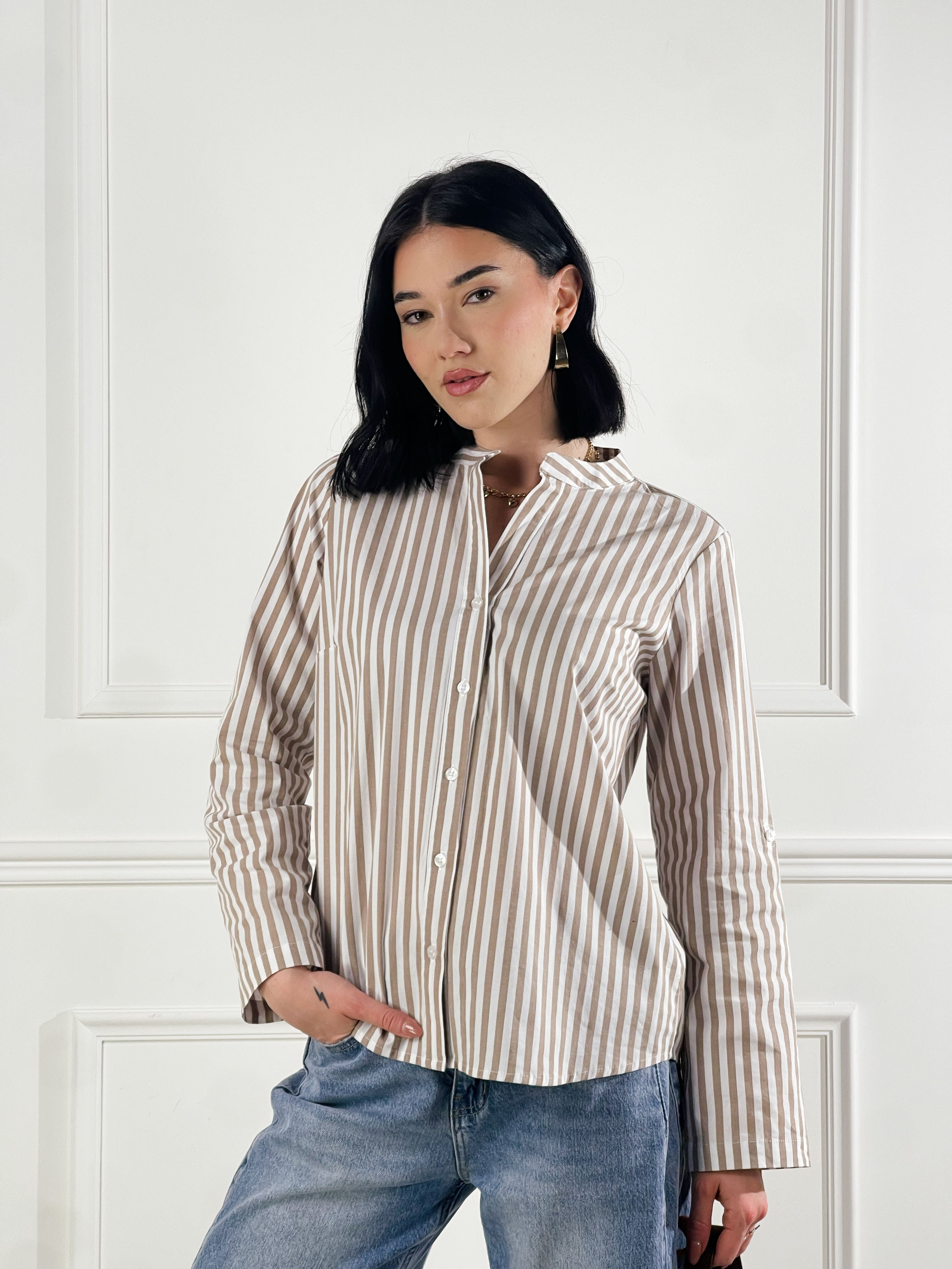 Camicia scollo a V|Colore:Cammello