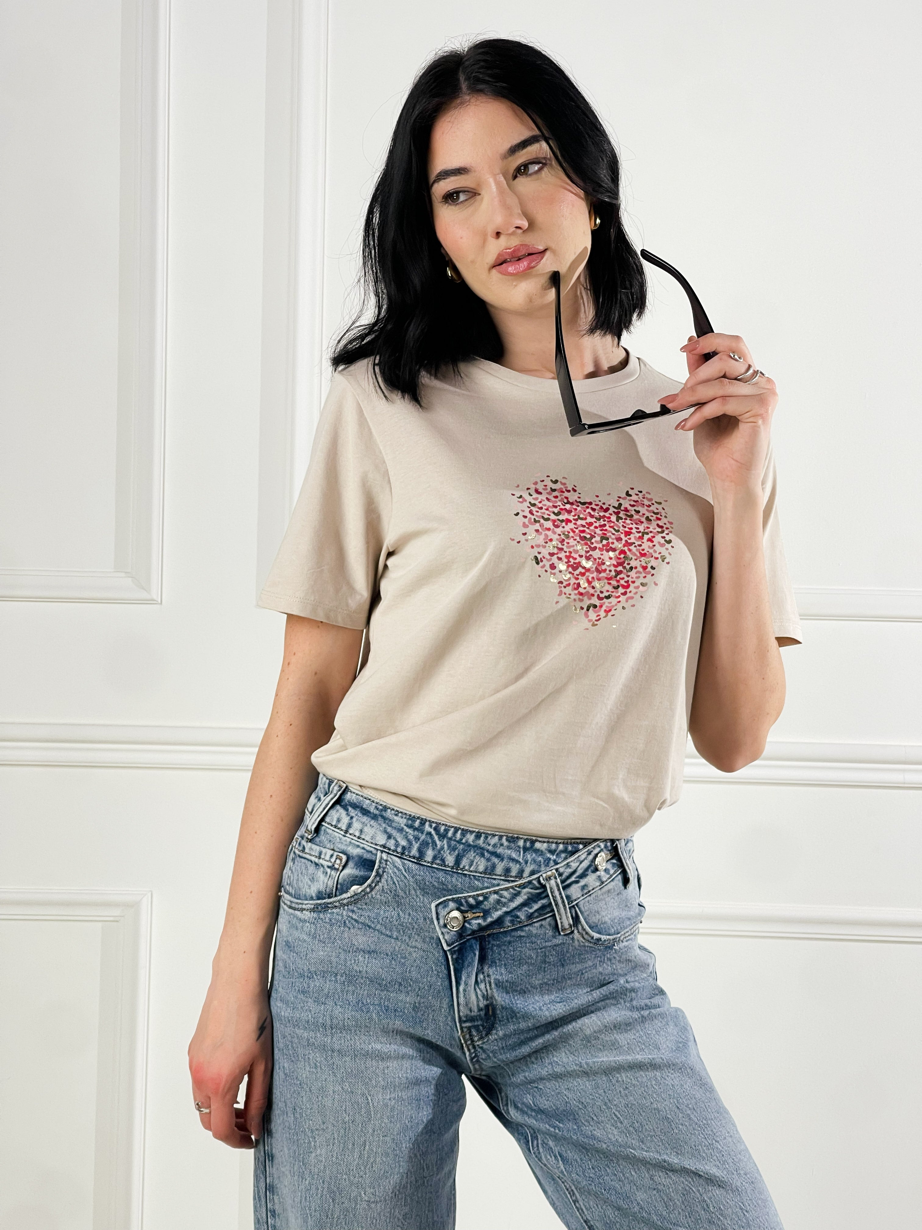 T-Shirt micro cuoricini|Colore:Corda