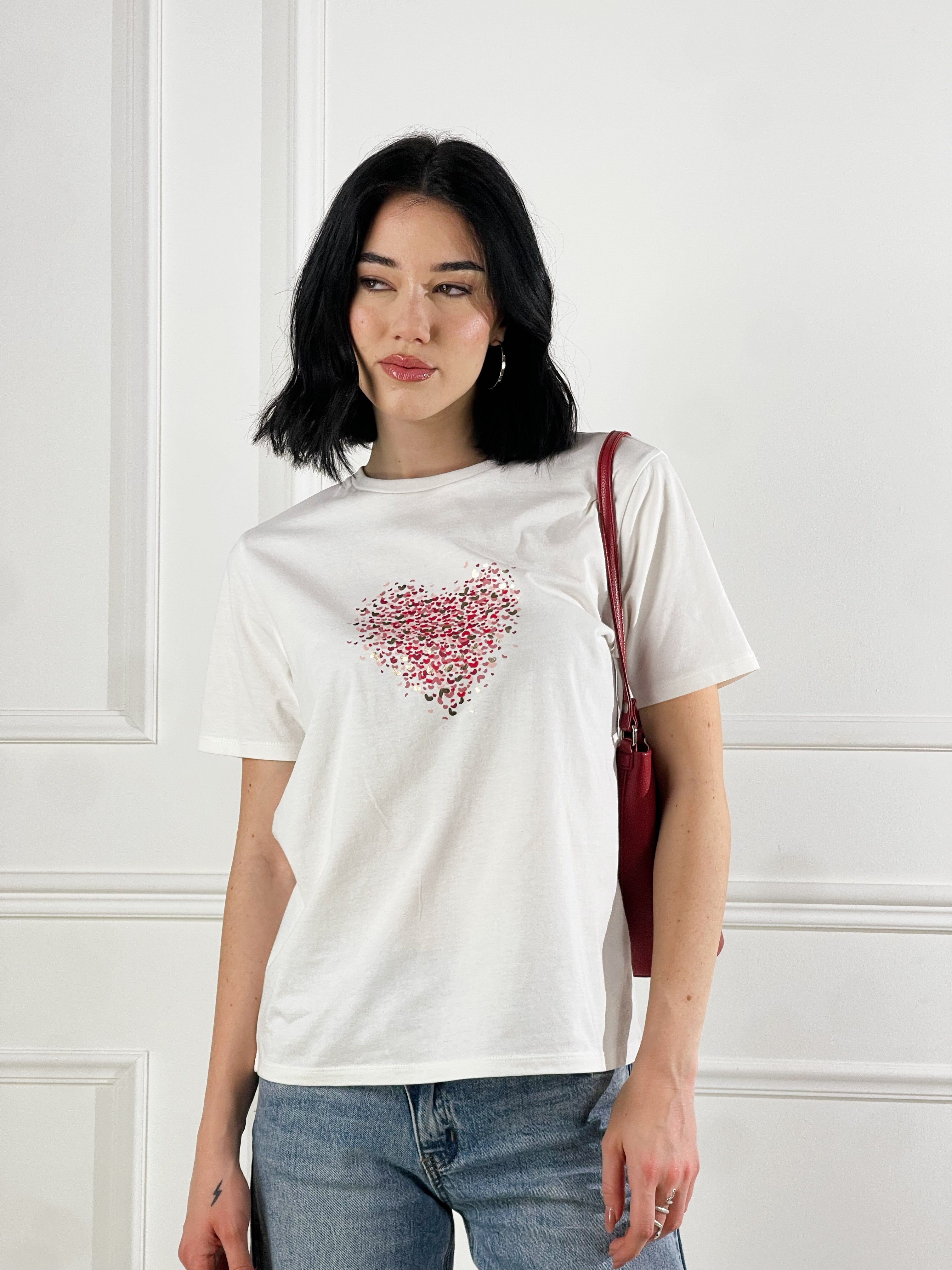 T-Shirt micro cuoricini|Colore:Bianco latte