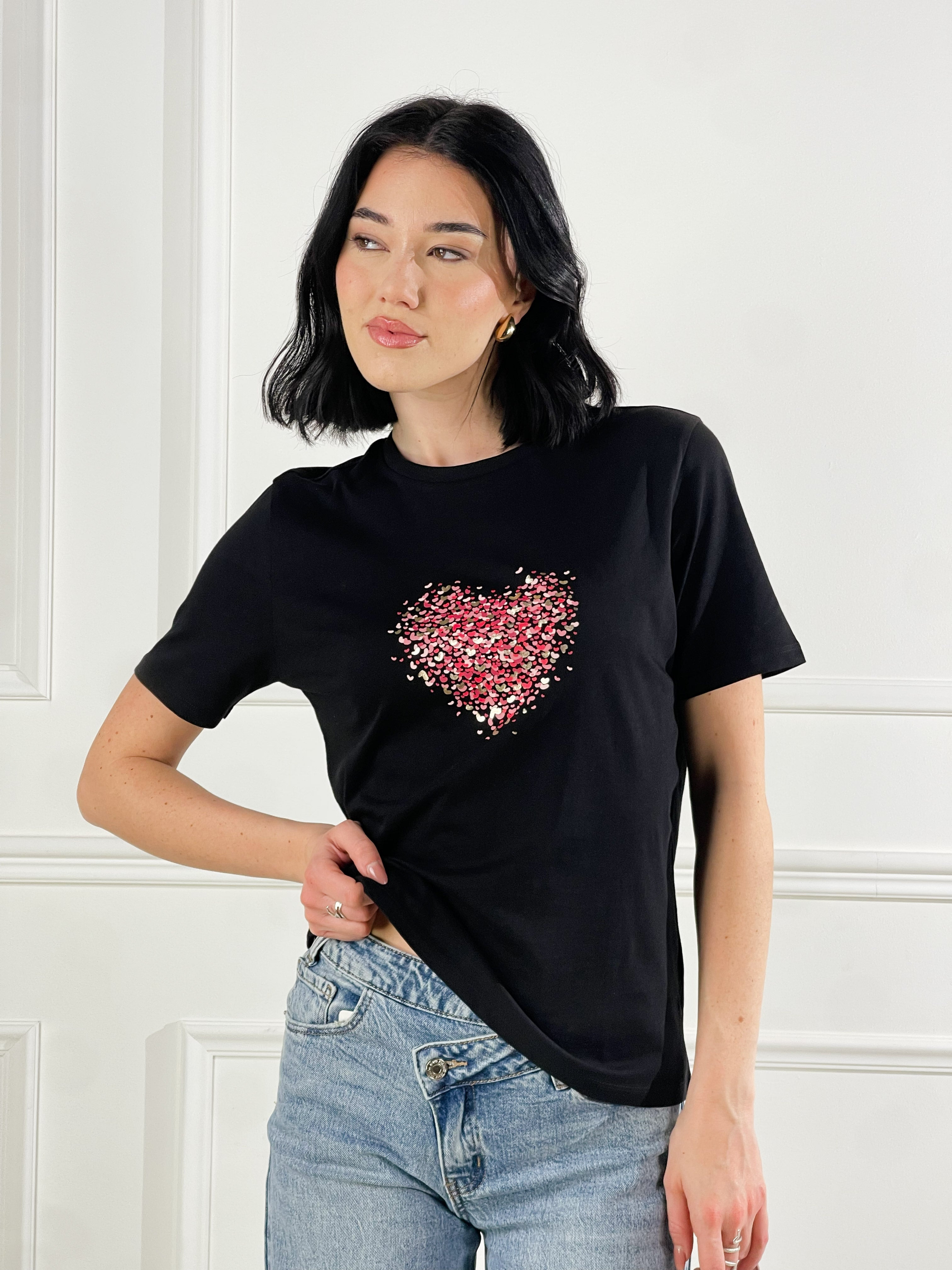 T-Shirt micro cuoricini|Colore:Nero