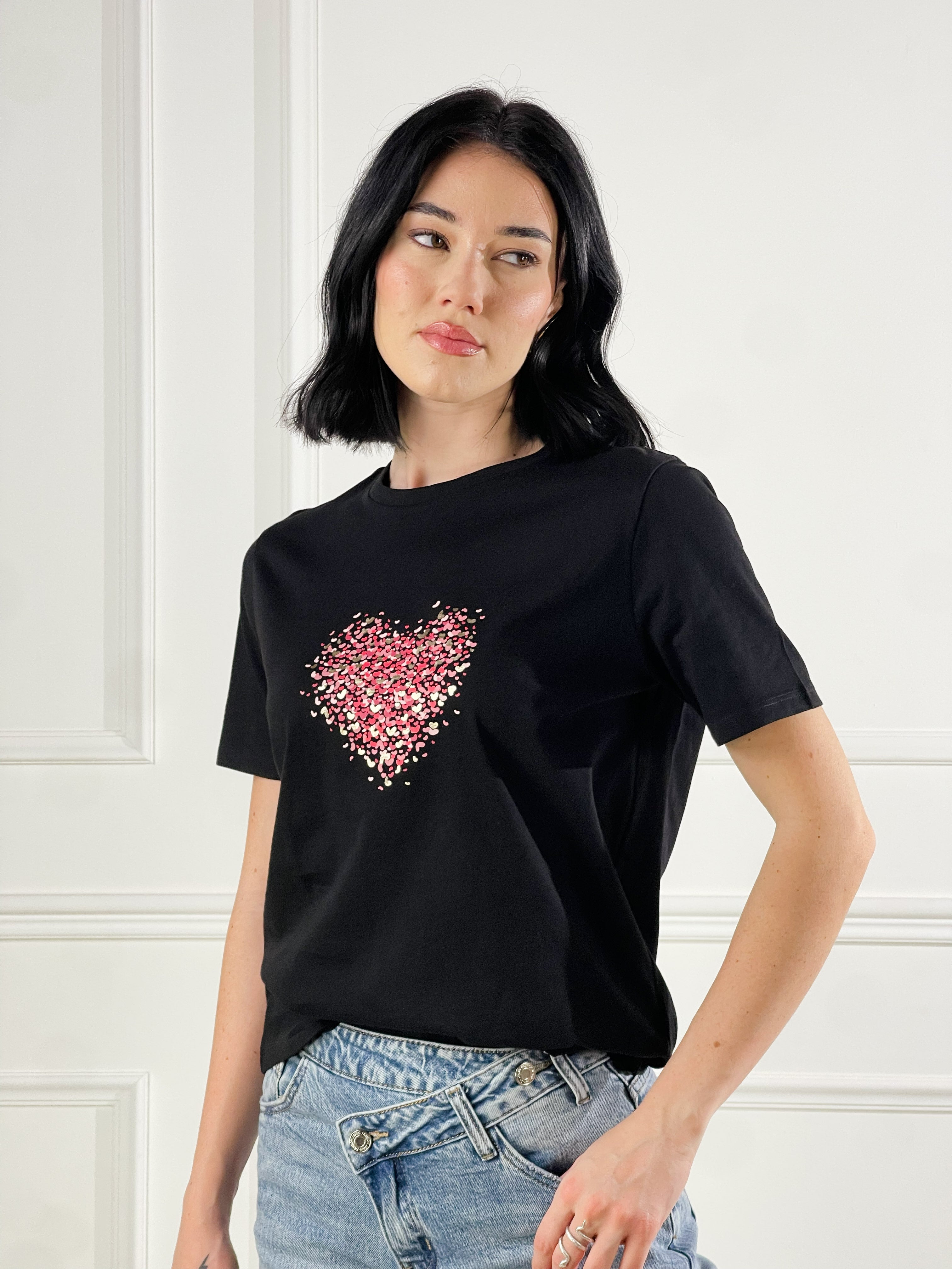 T-Shirt micro cuoricini|Colore:Nero