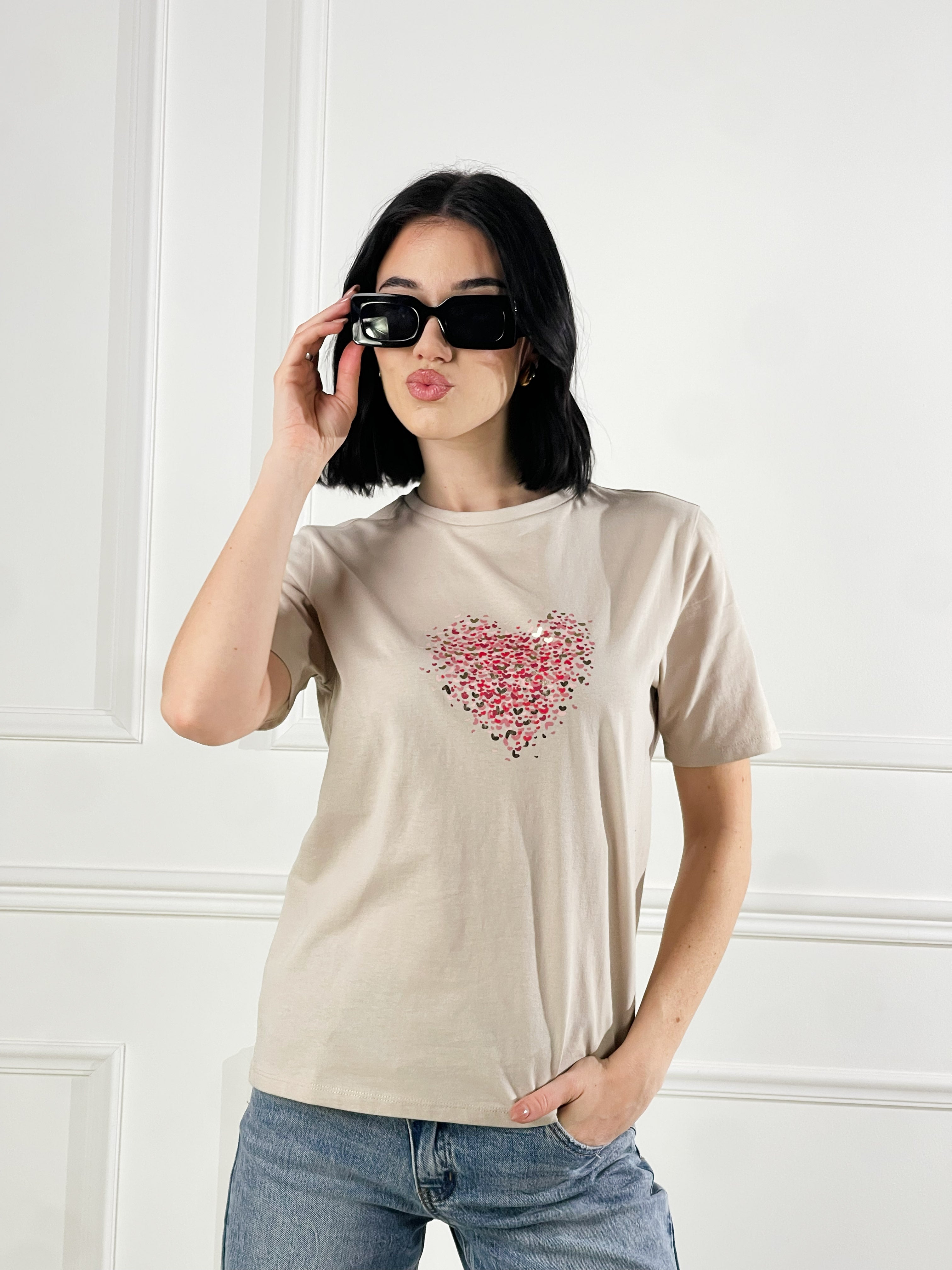 T-Shirt micro cuoricini|Colore:Corda